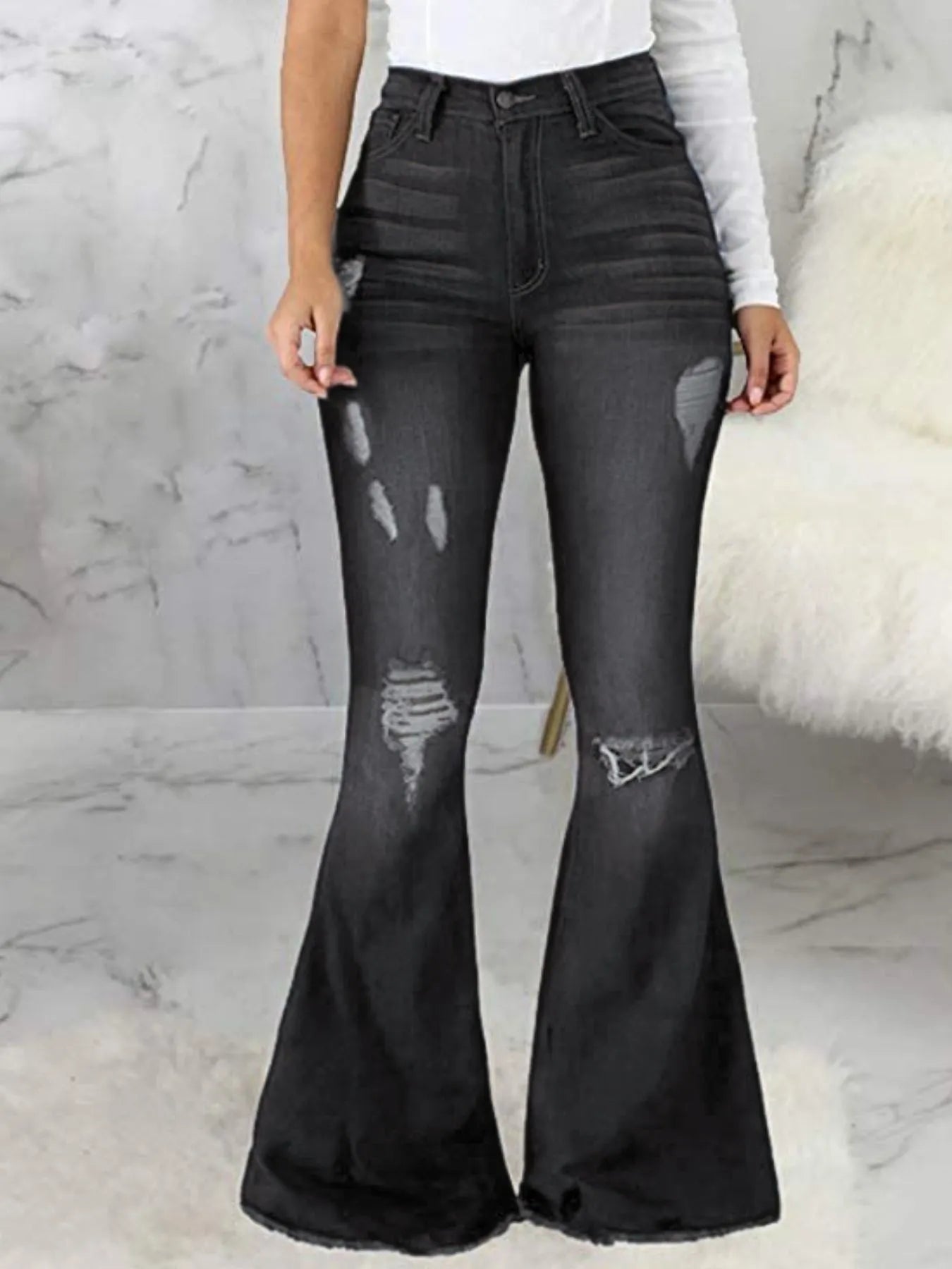 Full Size Distressed Raw Hem Flare Jeans Plus Size - Thalia Chic