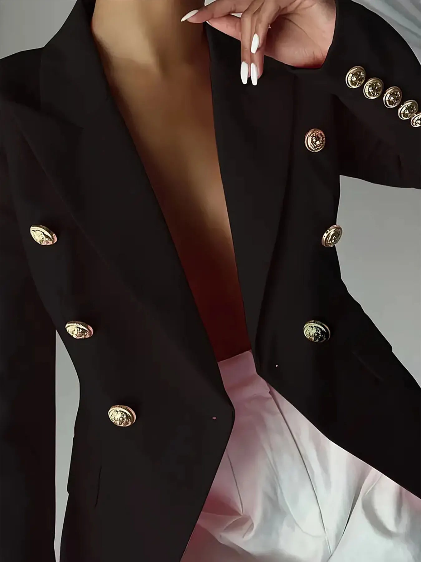 Decor Button Lapel Collar Blazer - Thalia Chic