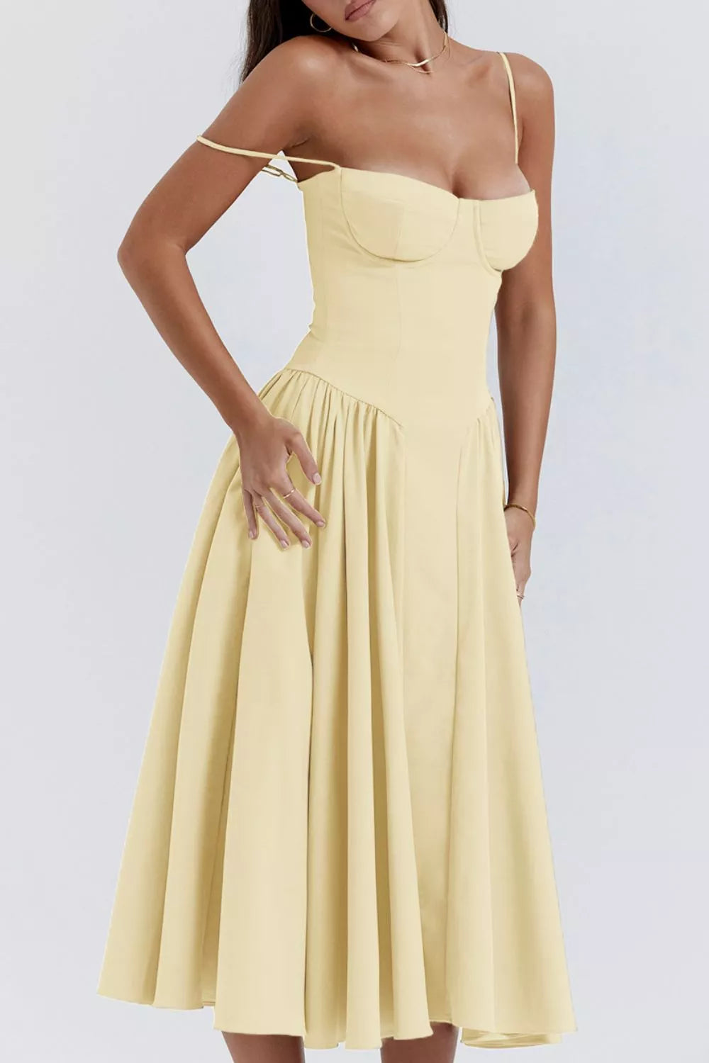 Sweetheart Neck Ruched Midi Dress - Thalia Chic