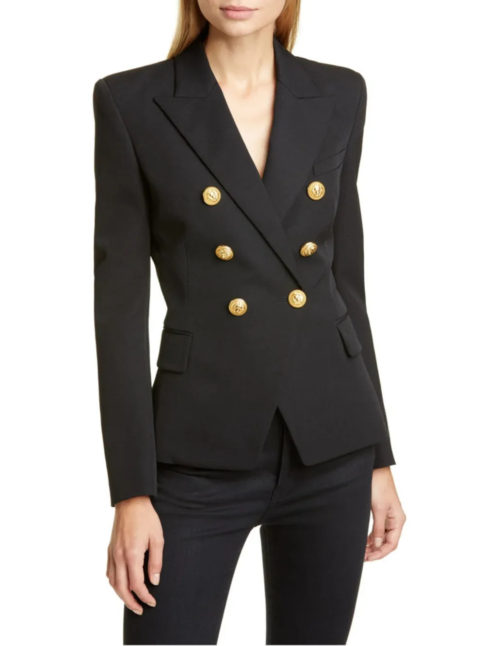 Lapel Collar Long Sleeve Blazer - Thalia Chic