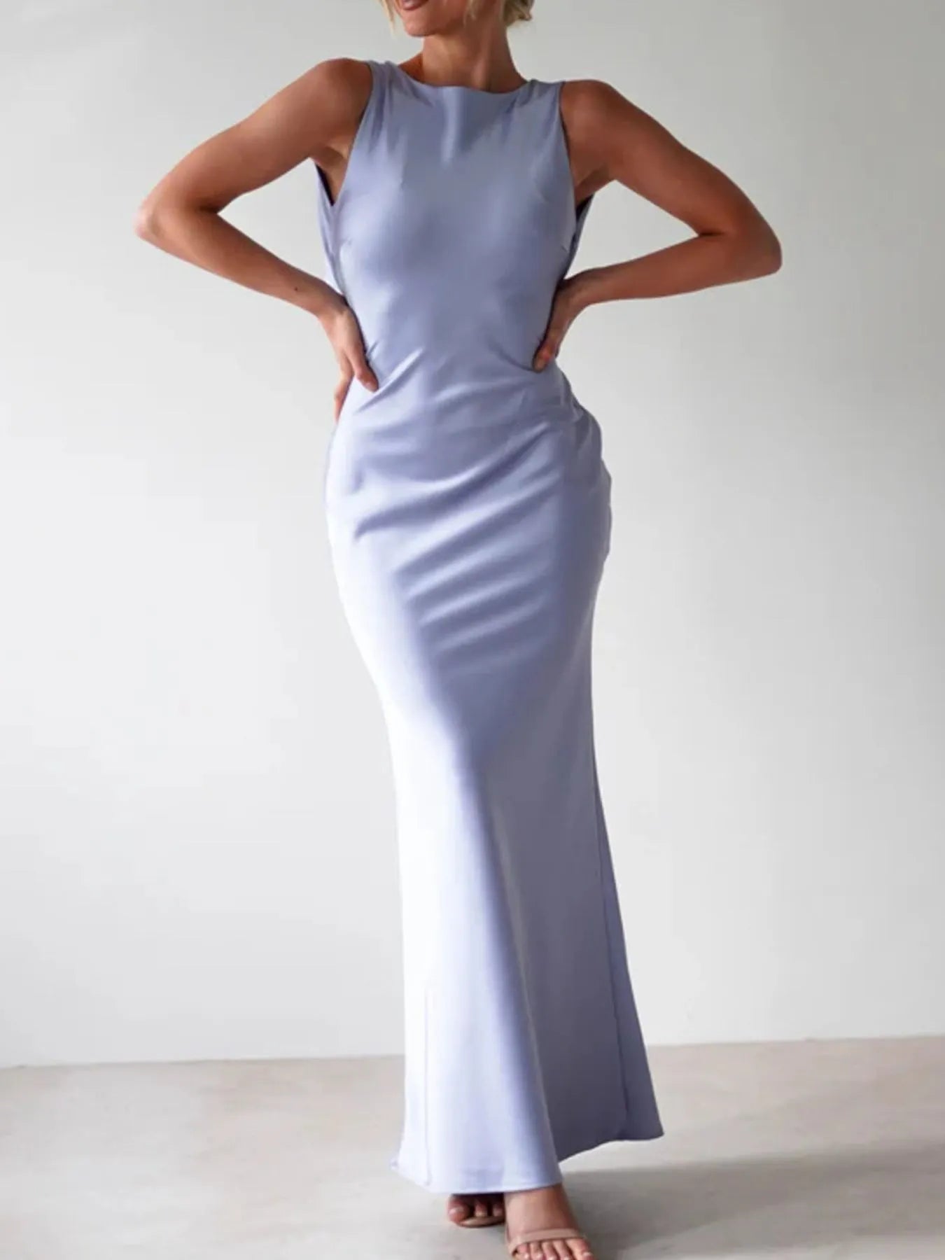 Satin Sleeveless Maxi Dress - Thalia Chic