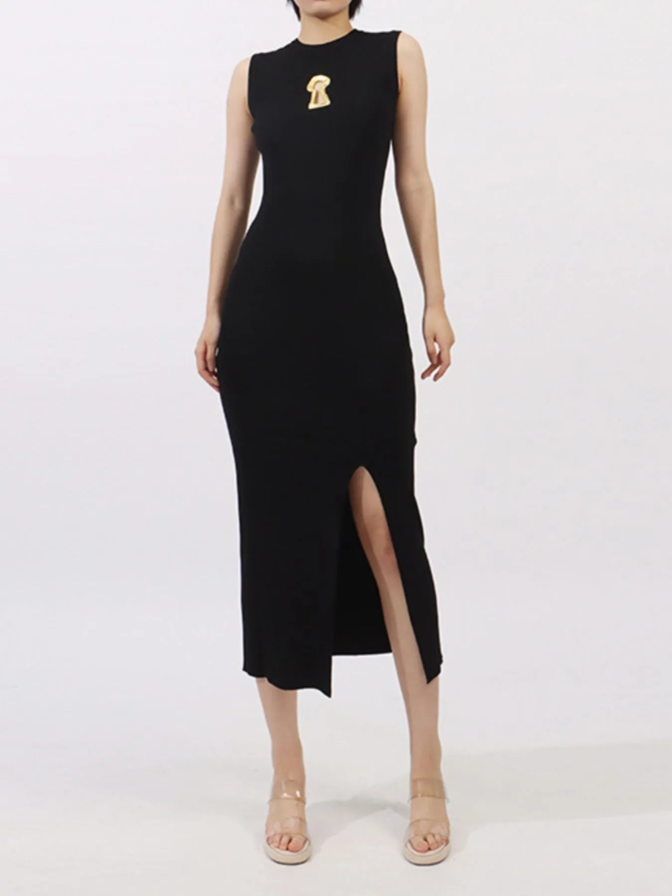 Slit Round Neck Sleeveless Dress - Thalia Chic