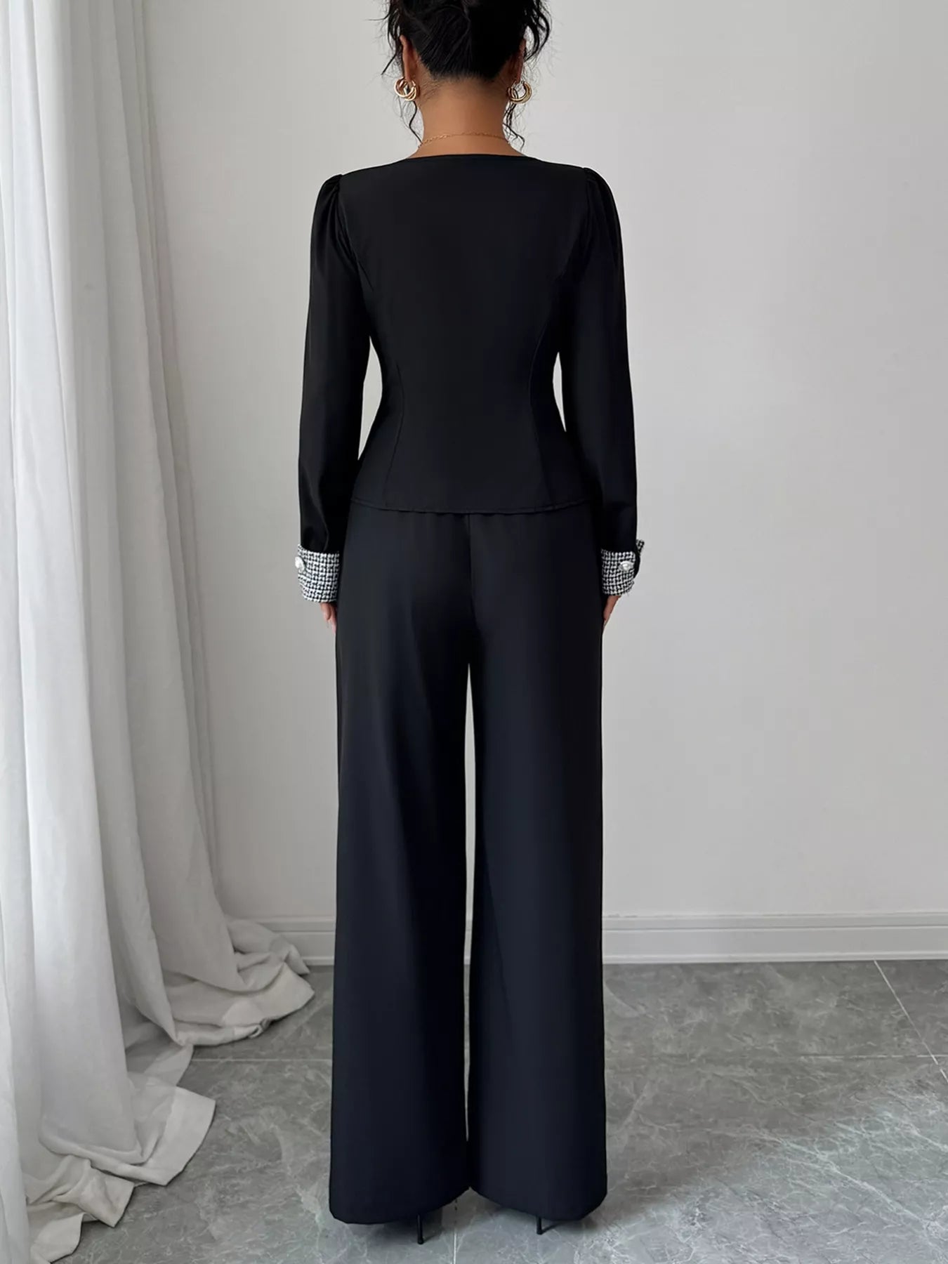 Long Sleeve Top and Wide Leg Pants Set - Thalia Chic