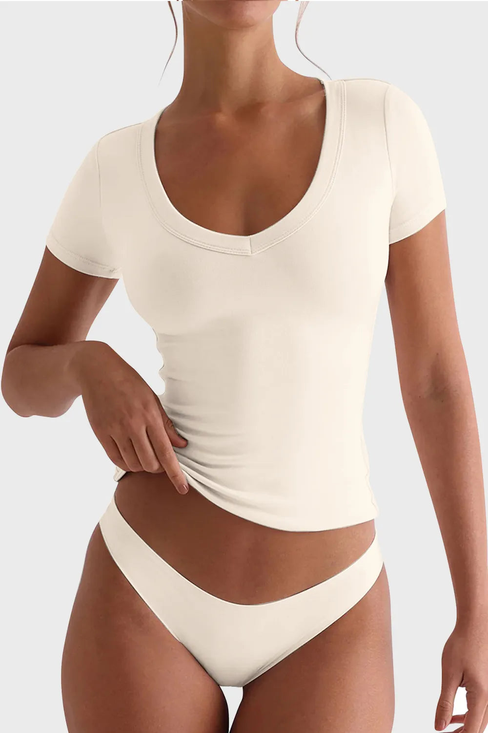 Lovelet Scoop Neck Short Sleeve T-Shirt - Thalia Chic