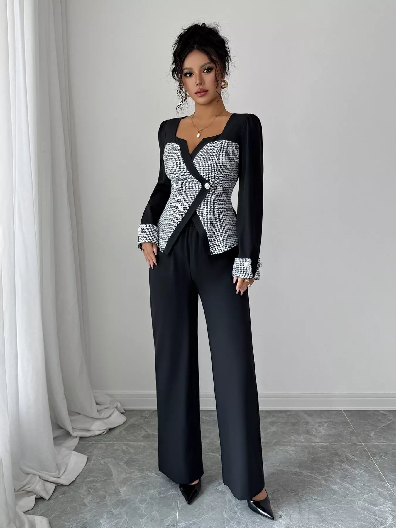 Long Sleeve Top and Wide Leg Pants Set - Thalia Chic