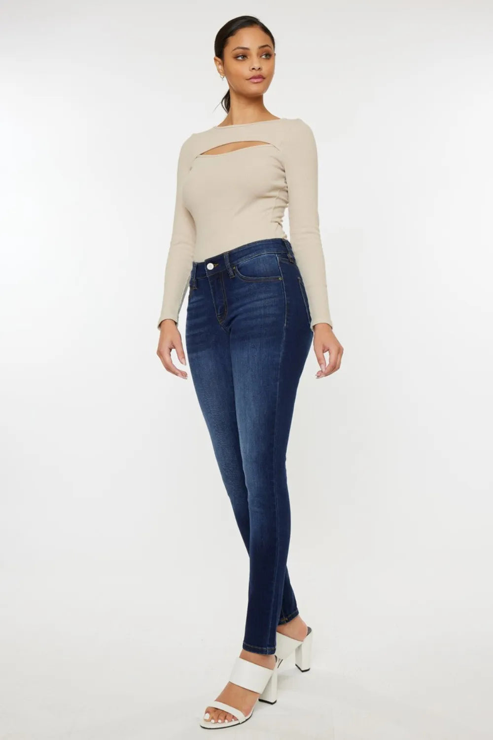 Kancan Mid Rise Gradient Skinny Jeans - Thalia Chic