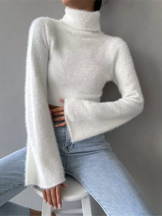 Turtleneck Flare Sleeve Sweater - Thalia Chic
