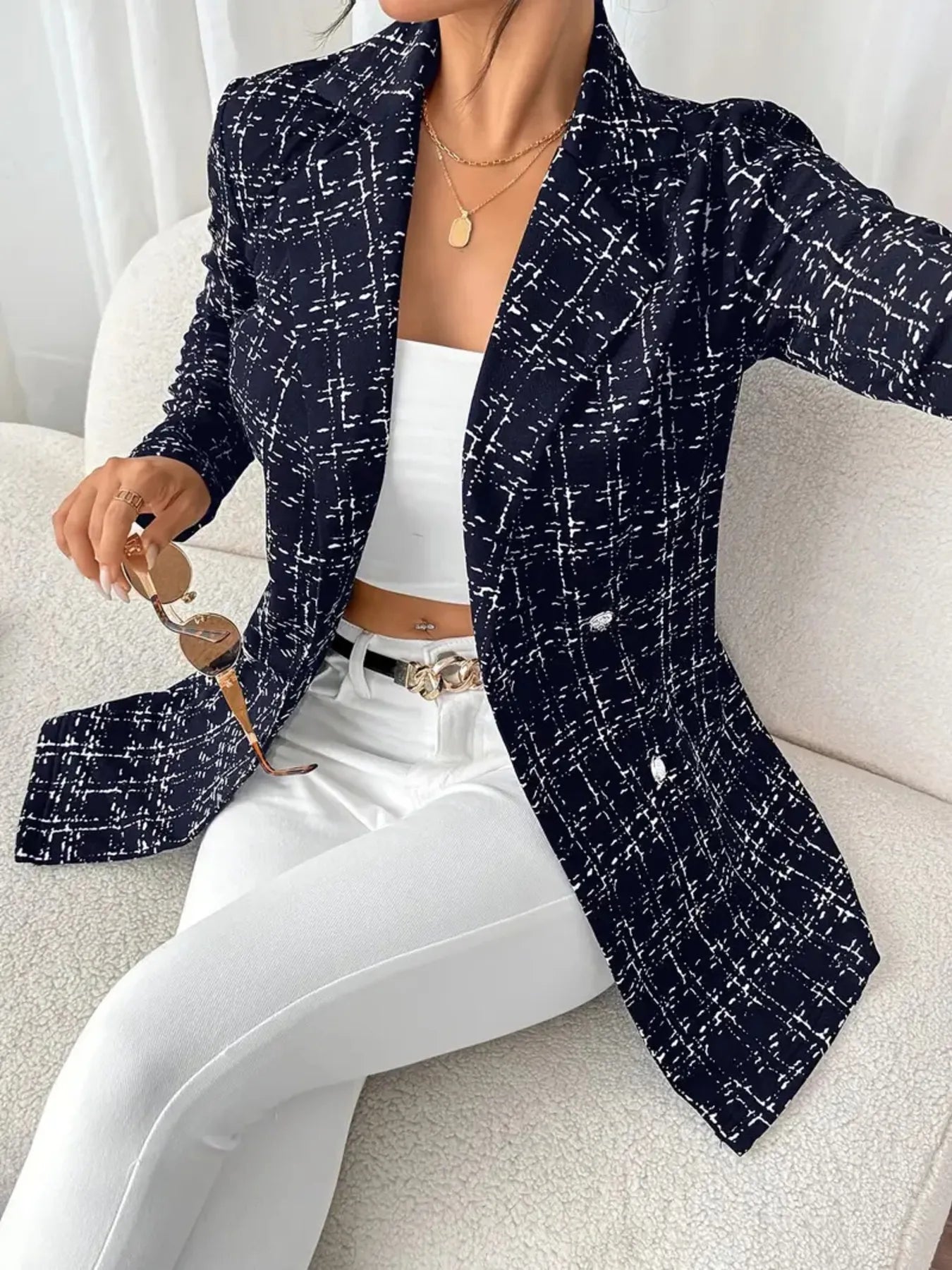 Tweed Double-Breasted Blazer - Thalia Chic