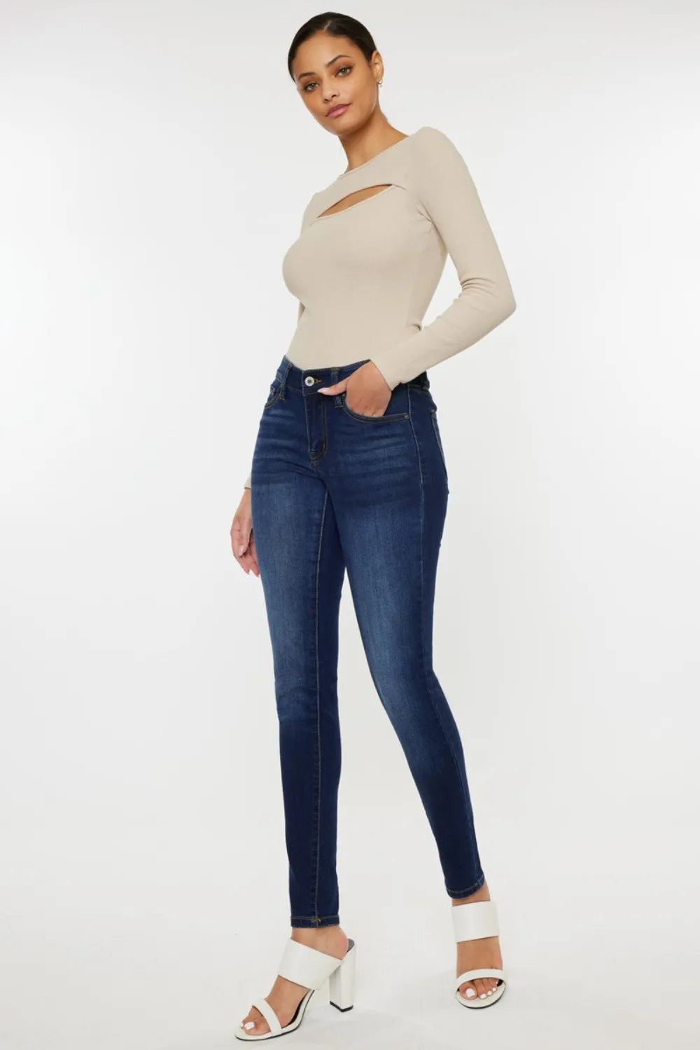 Kancan Mid Rise Gradient Skinny Jeans - Thalia Chic