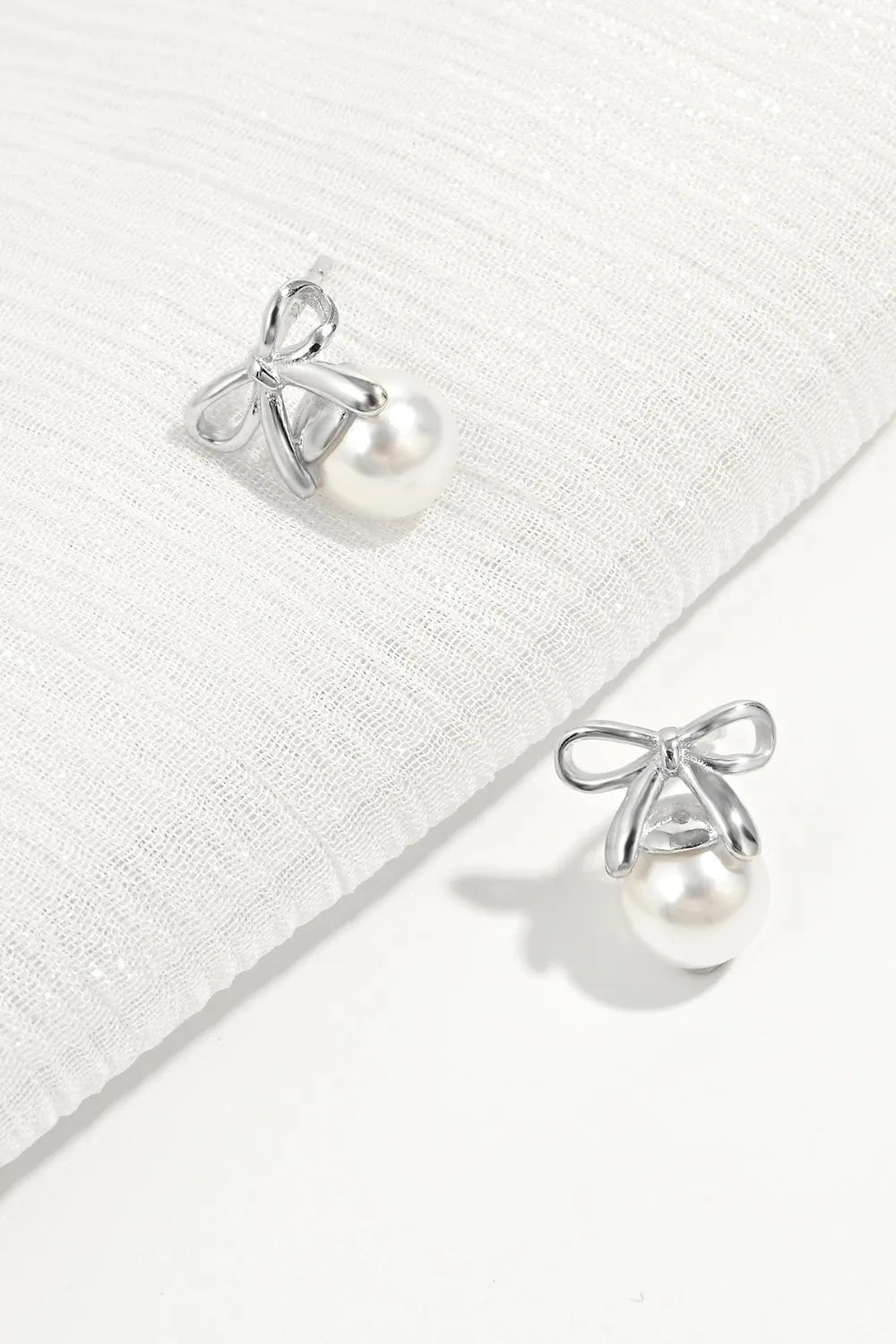 925 Sterling Silver Pearl Bow Earrings - Thalia Chic