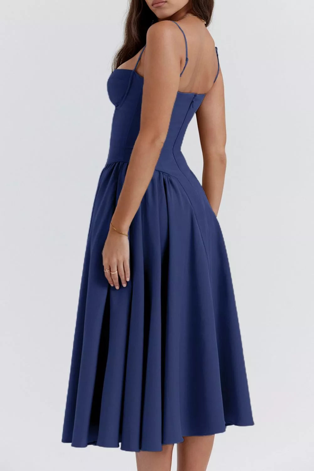 Sweetheart Neck Ruched Midi Dress - Thalia Chic