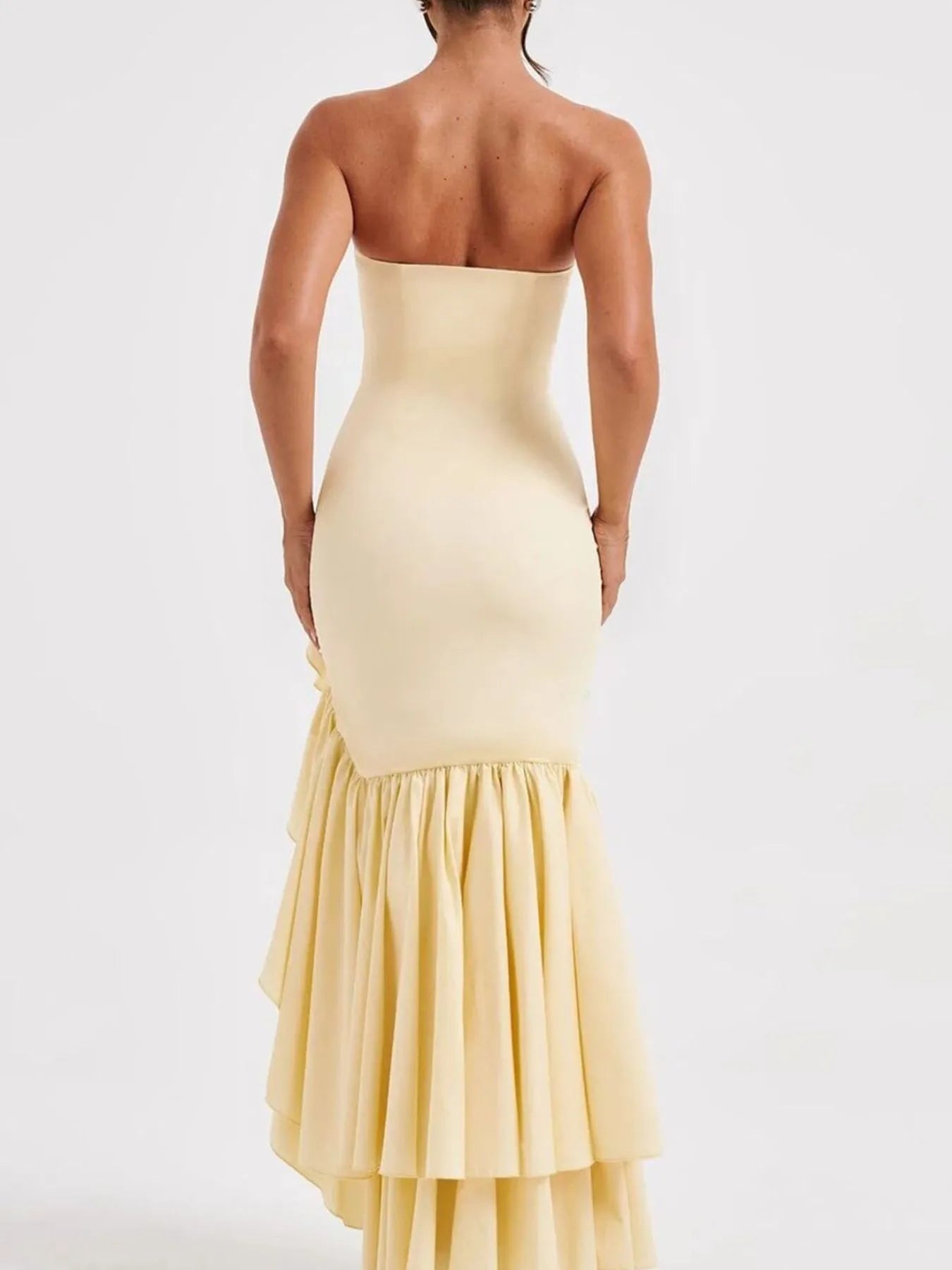 Strapless Ruffle High-Low Bodycon Dress - Thalia Chic