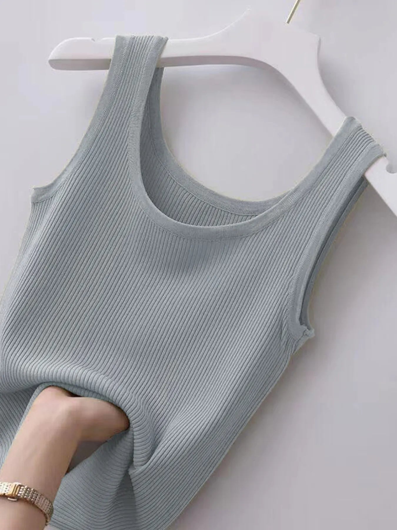 Plus Size Ribbed Knit Scoop Neck Tank Top - Thalia Chic