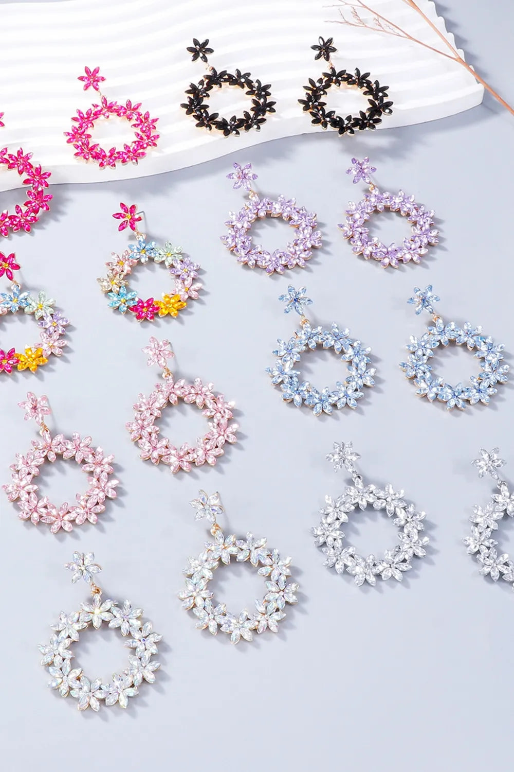 Rhinestone Flower Dangle Earrings - Thalia Chic