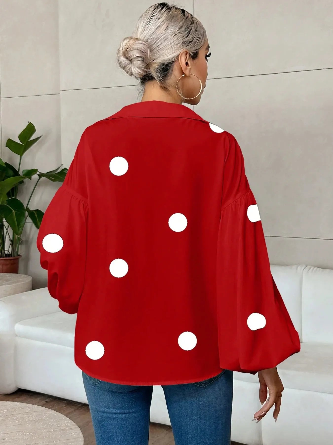 Polka Dot Balloon Sleeve Blouse - Thalia Chic