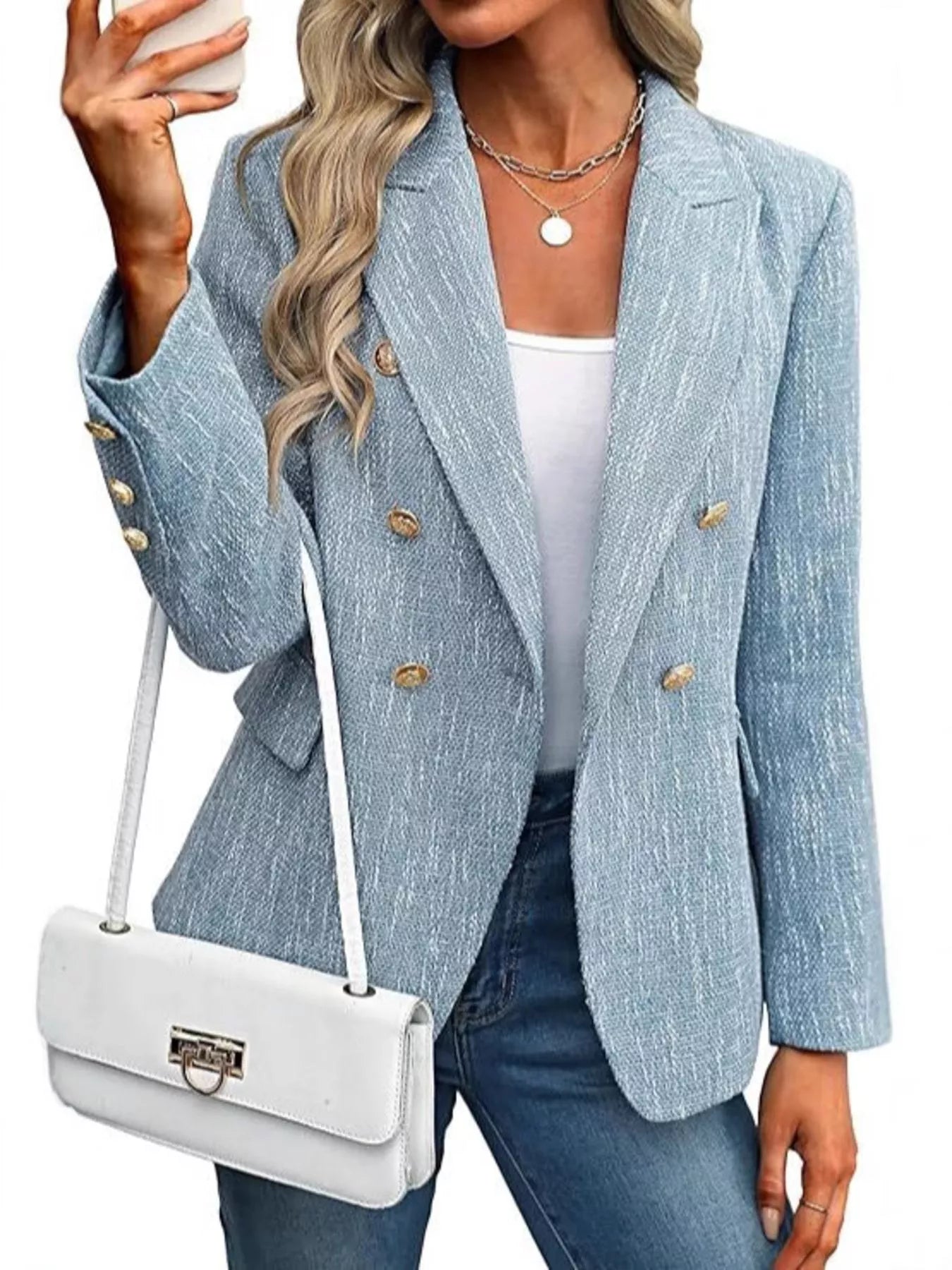Double-Breasted Lapel Collar Blazer - Thalia Chic