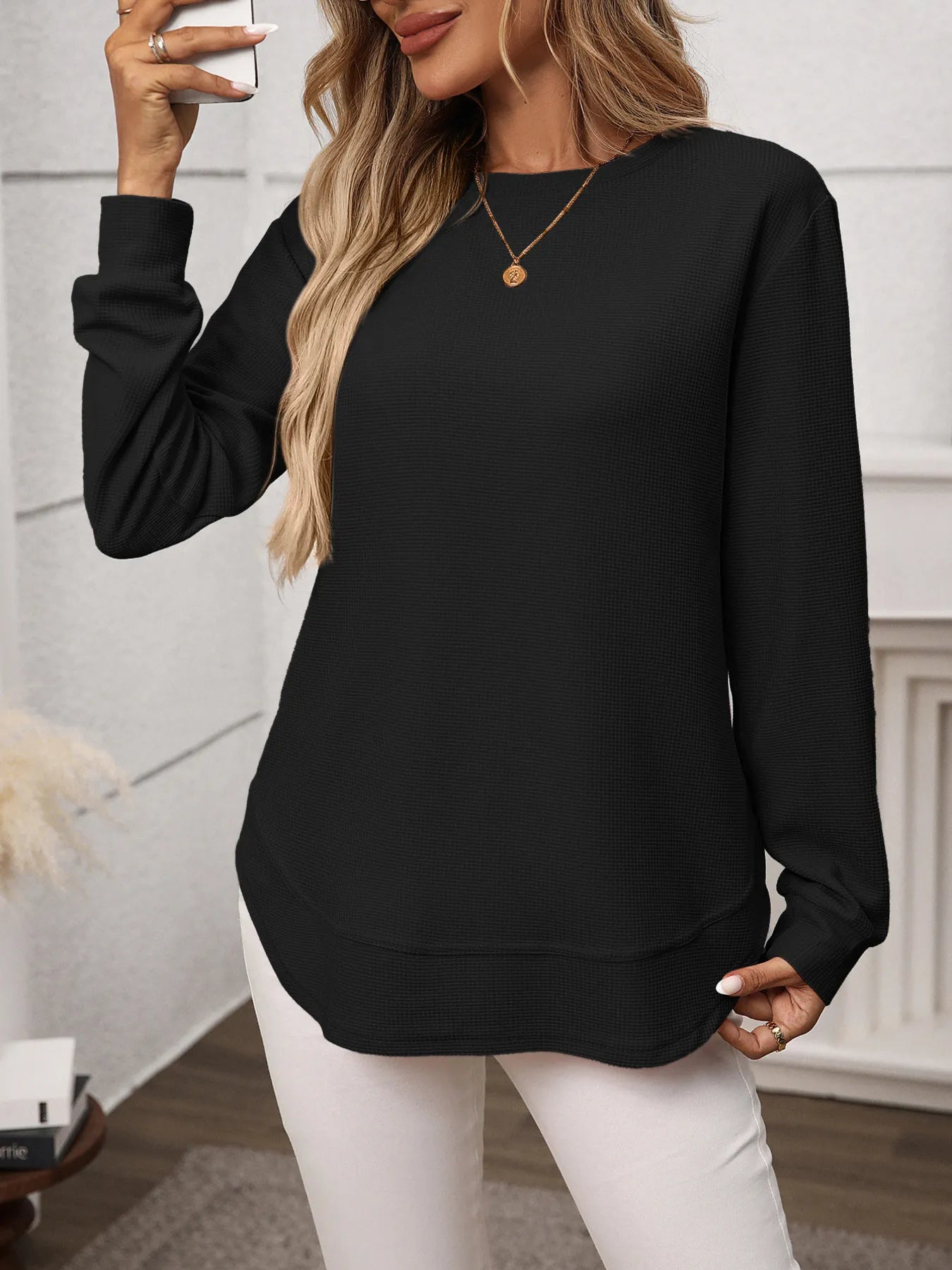Long Sleeve Round Neck T-Shirt - Thalia Chic