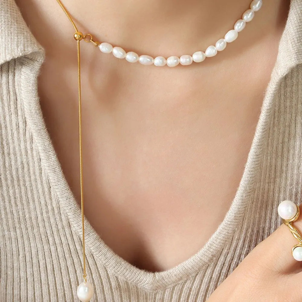 18K Gold-Plated Pearl Necklace - Thalia Chic