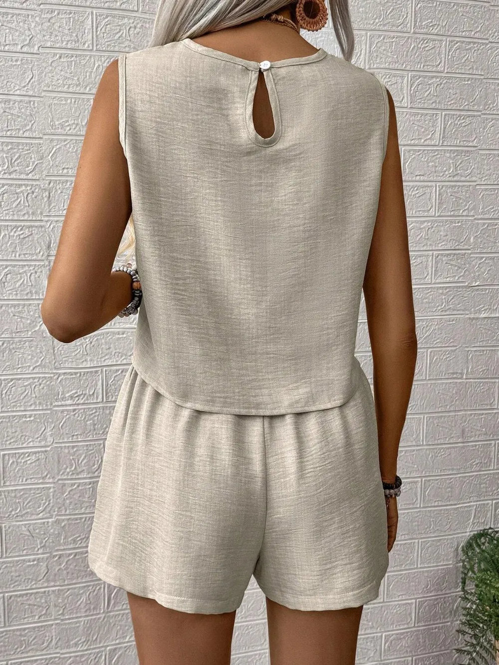 Round Neck Sleeveless Top and Shorts Set - Thalia Chic