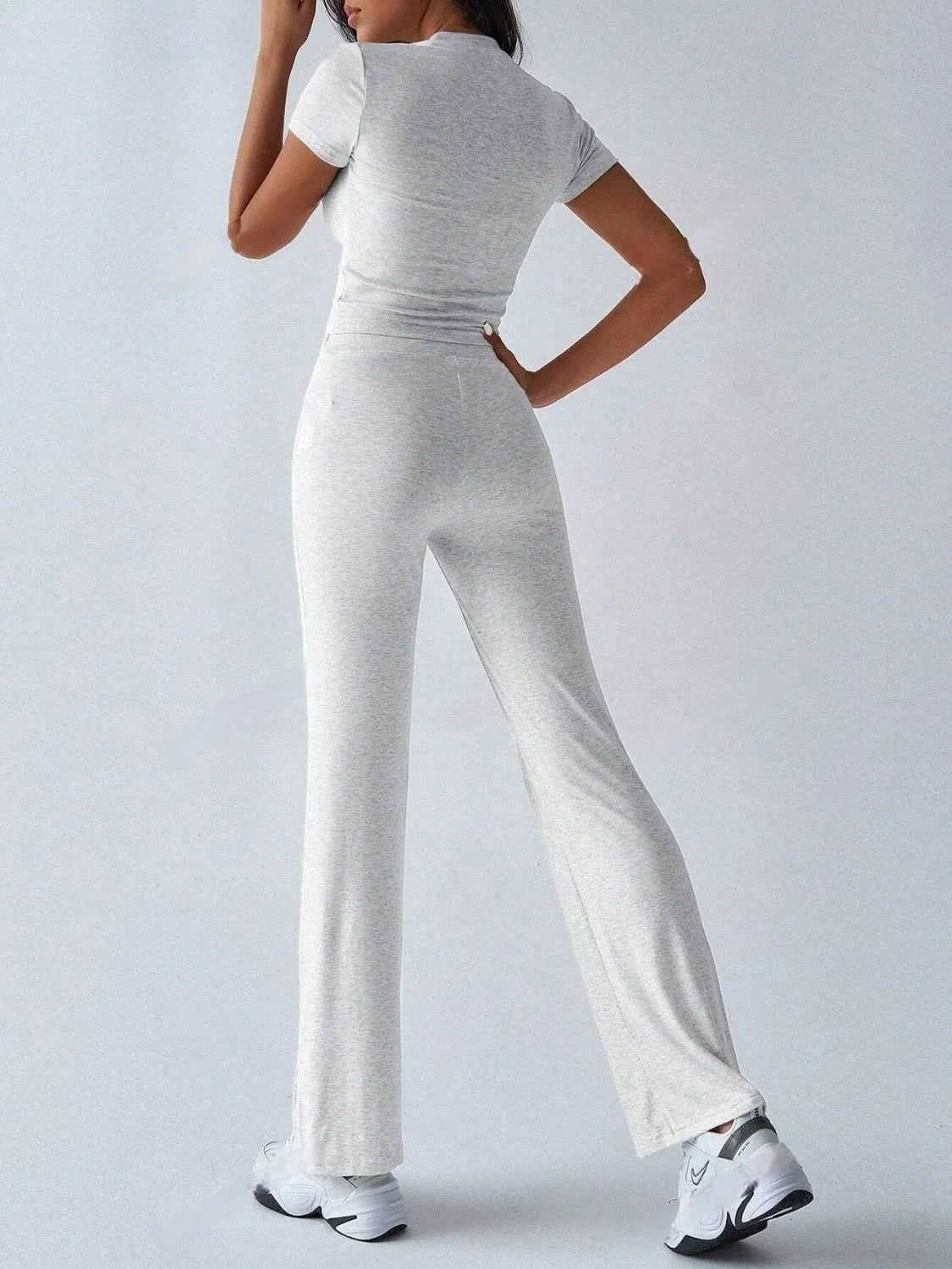 Round Neck Short Sleeve Top and Pants Set - Thalia Chic