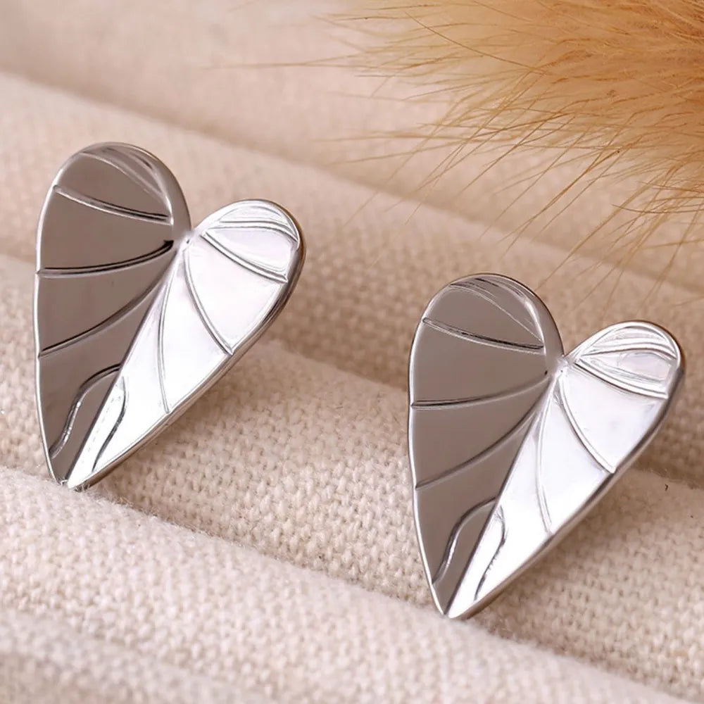 Stainless Steel Heart Leaf Stud Earring - Thalia Chic