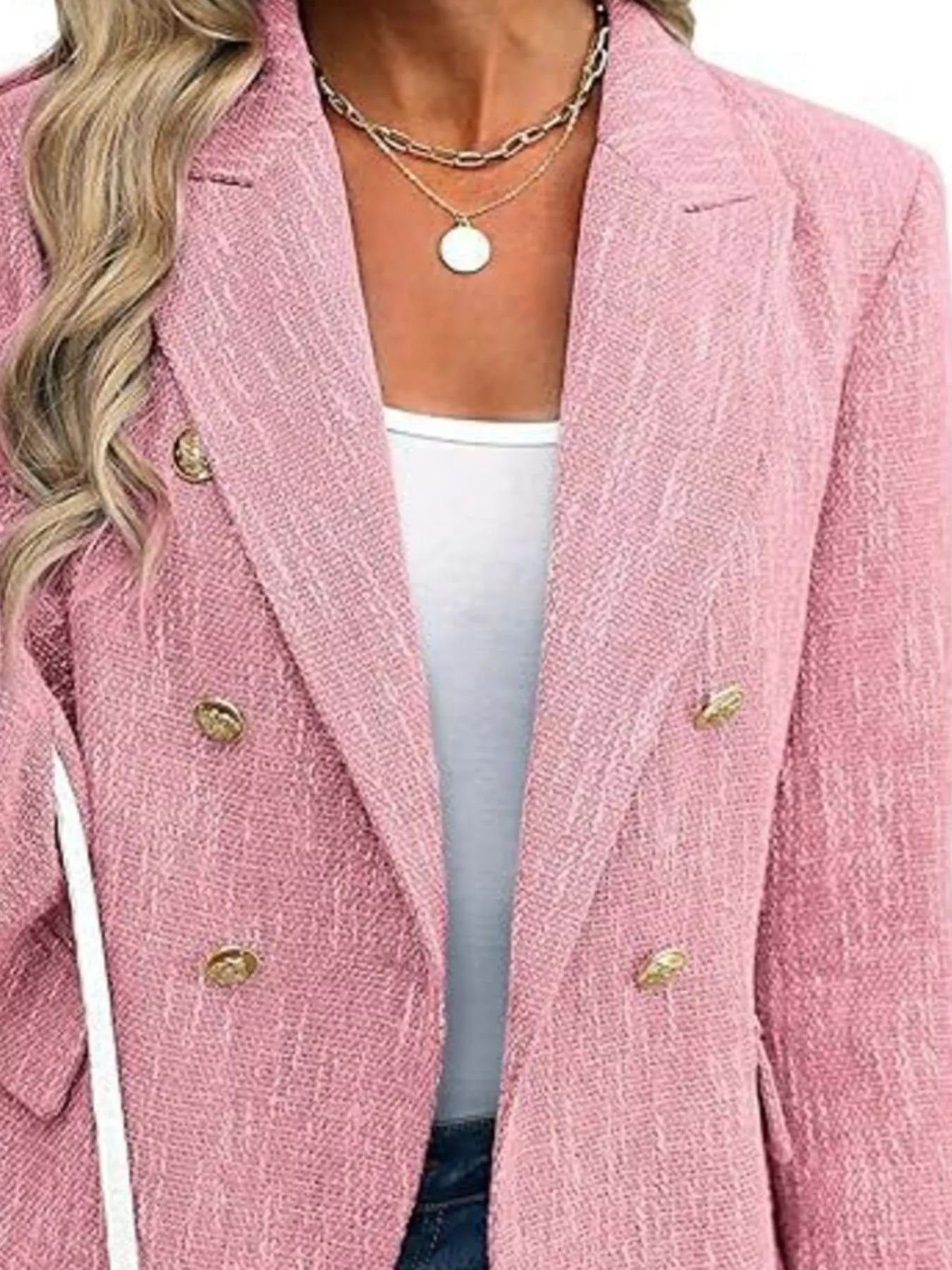 Double-Breasted Lapel Collar Blazer - Thalia Chic