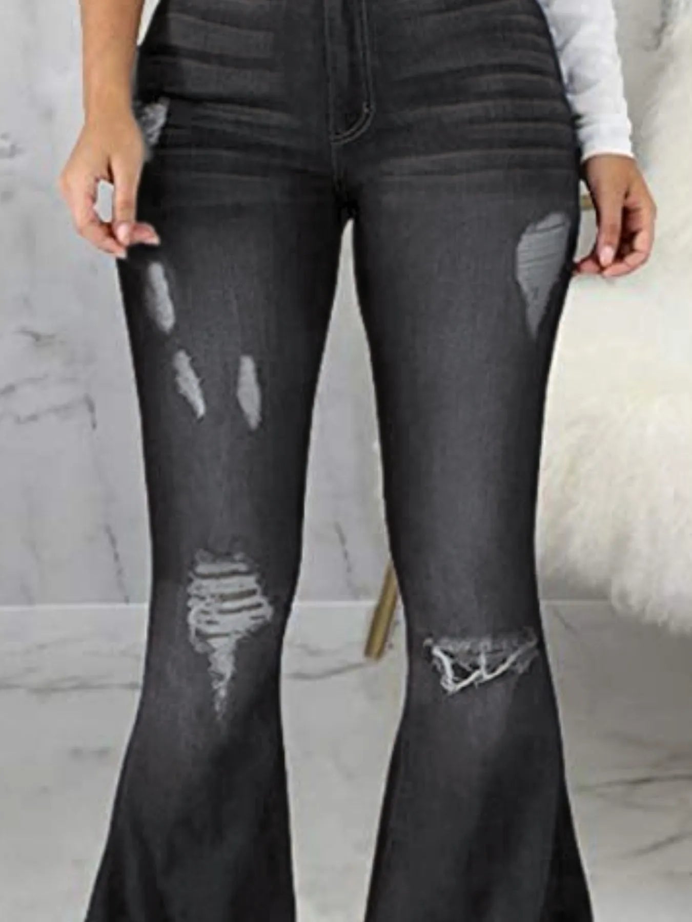 Full Size Distressed Raw Hem Flare Jeans Plus Size - Thalia Chic