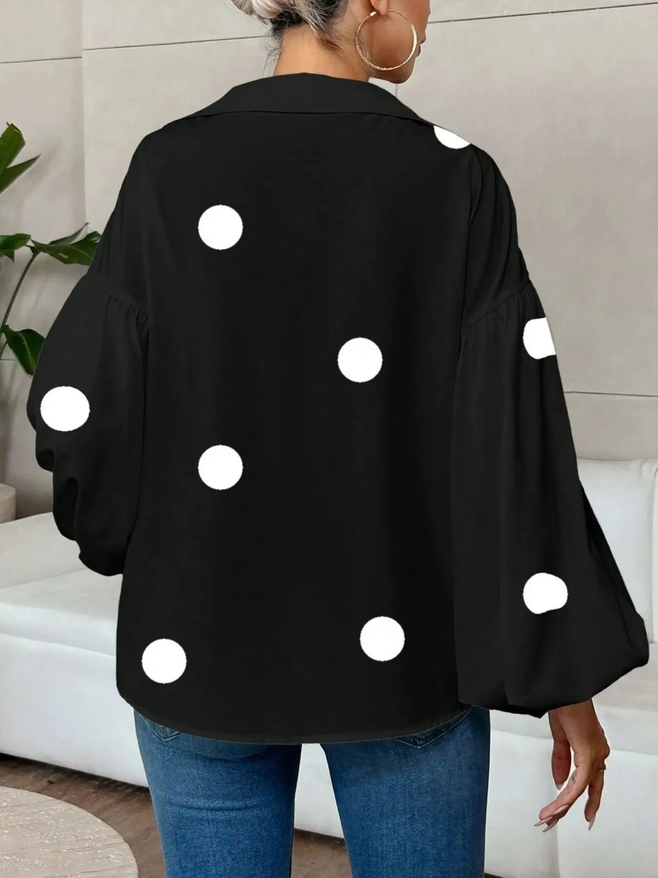 Polka Dot Balloon Sleeve Blouse - Thalia Chic