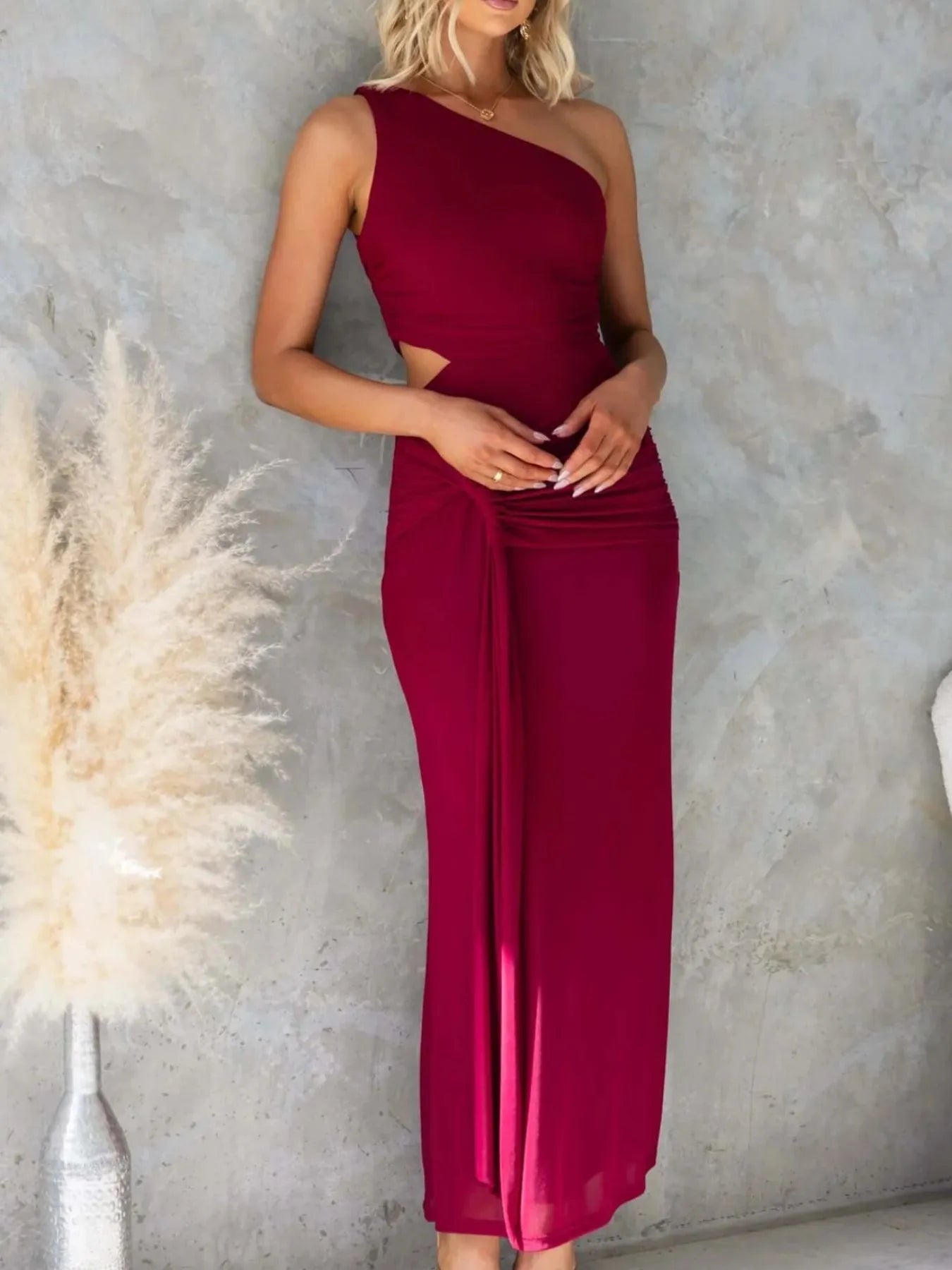 One-Shoulder Cutout Bodycon Maxi Dress - Thalia Chic
