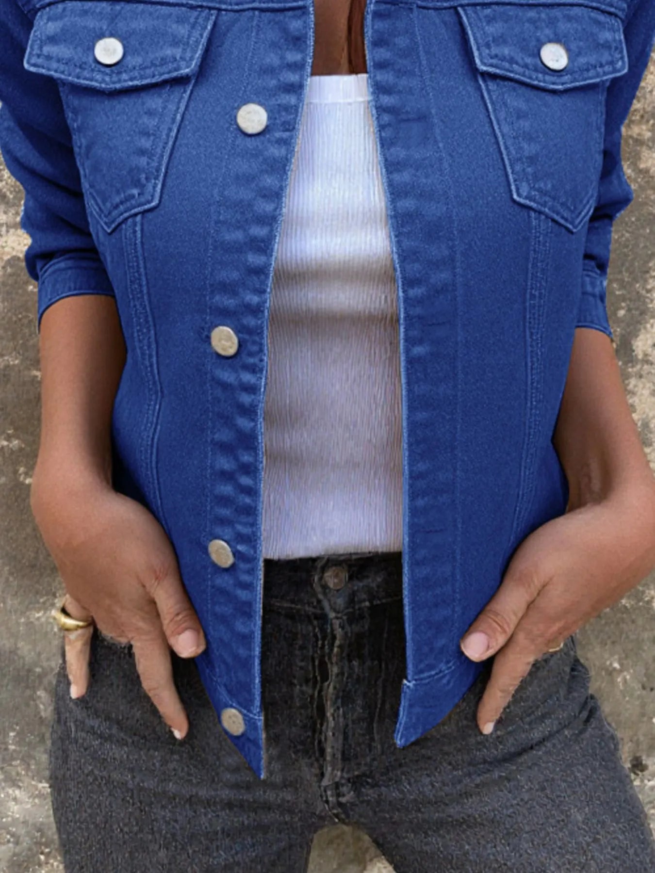 Button Front Closure Denim Jacket - Thalia Chic