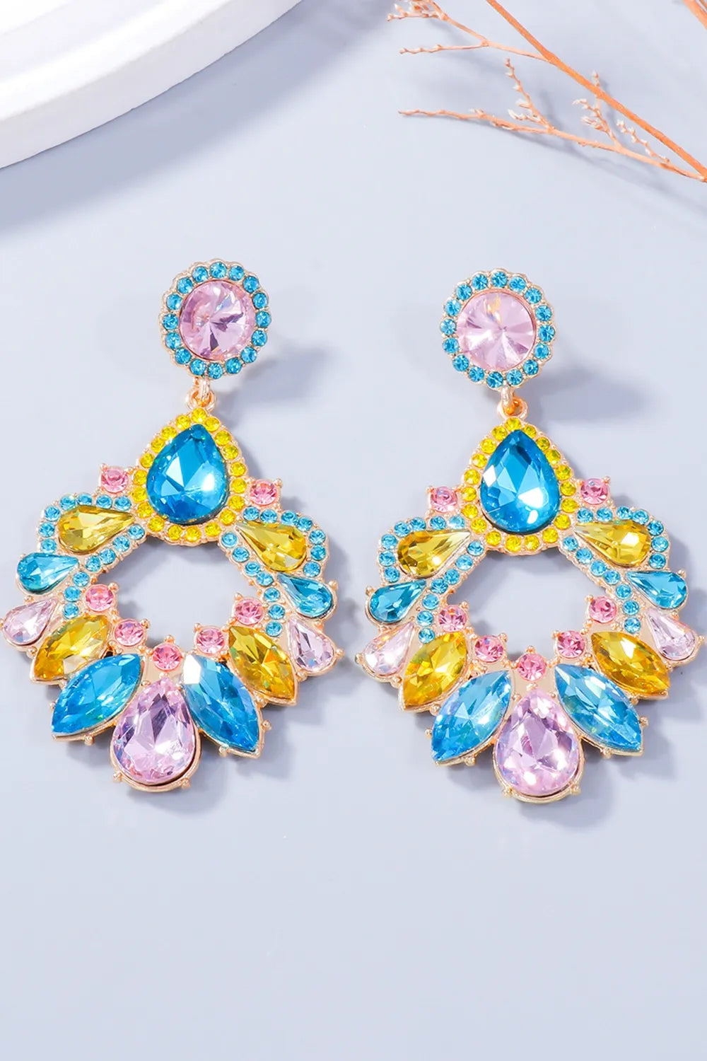 Alloy Rhinestone Dangle Earrings - Thalia Chic