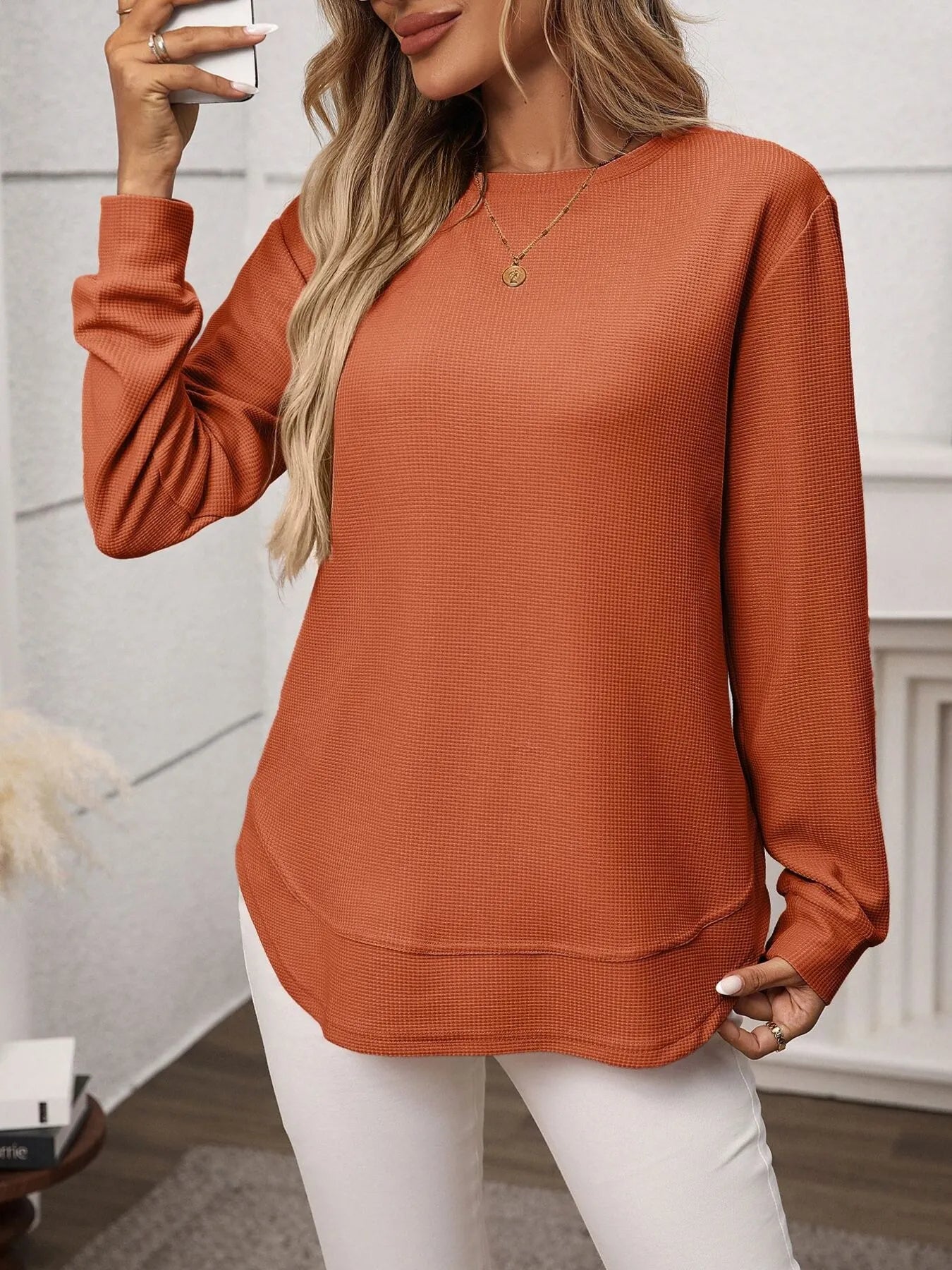 Long Sleeve Round Neck T-Shirt - Thalia Chic