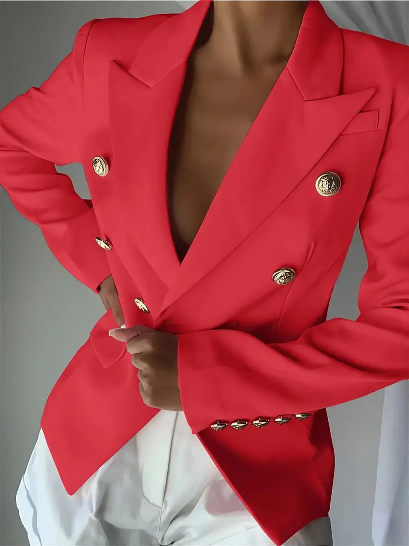 Decor Button Lapel Collar Blazer - Thalia Chic