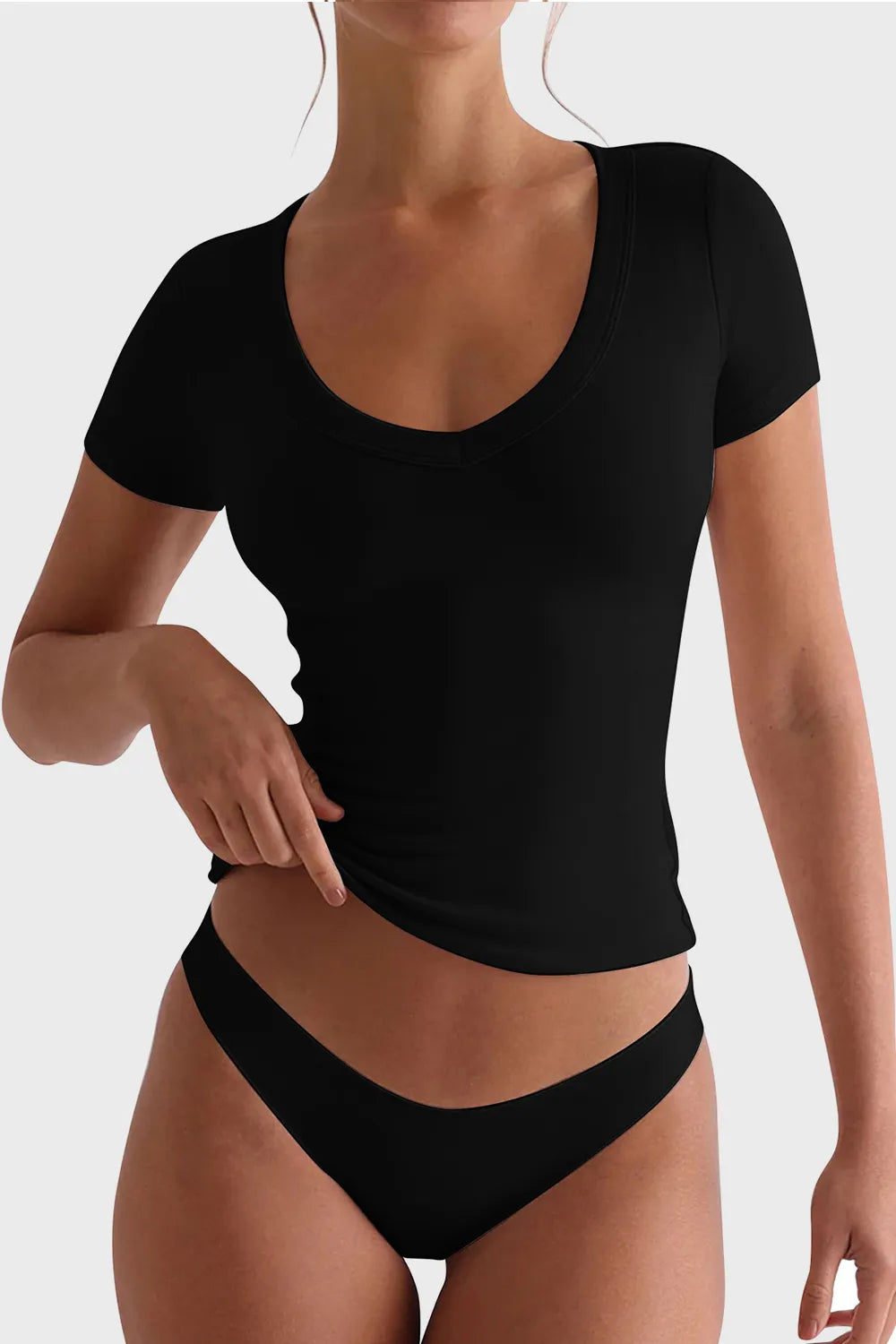 Lovelet Scoop Neck Short Sleeve T-Shirt - Thalia Chic