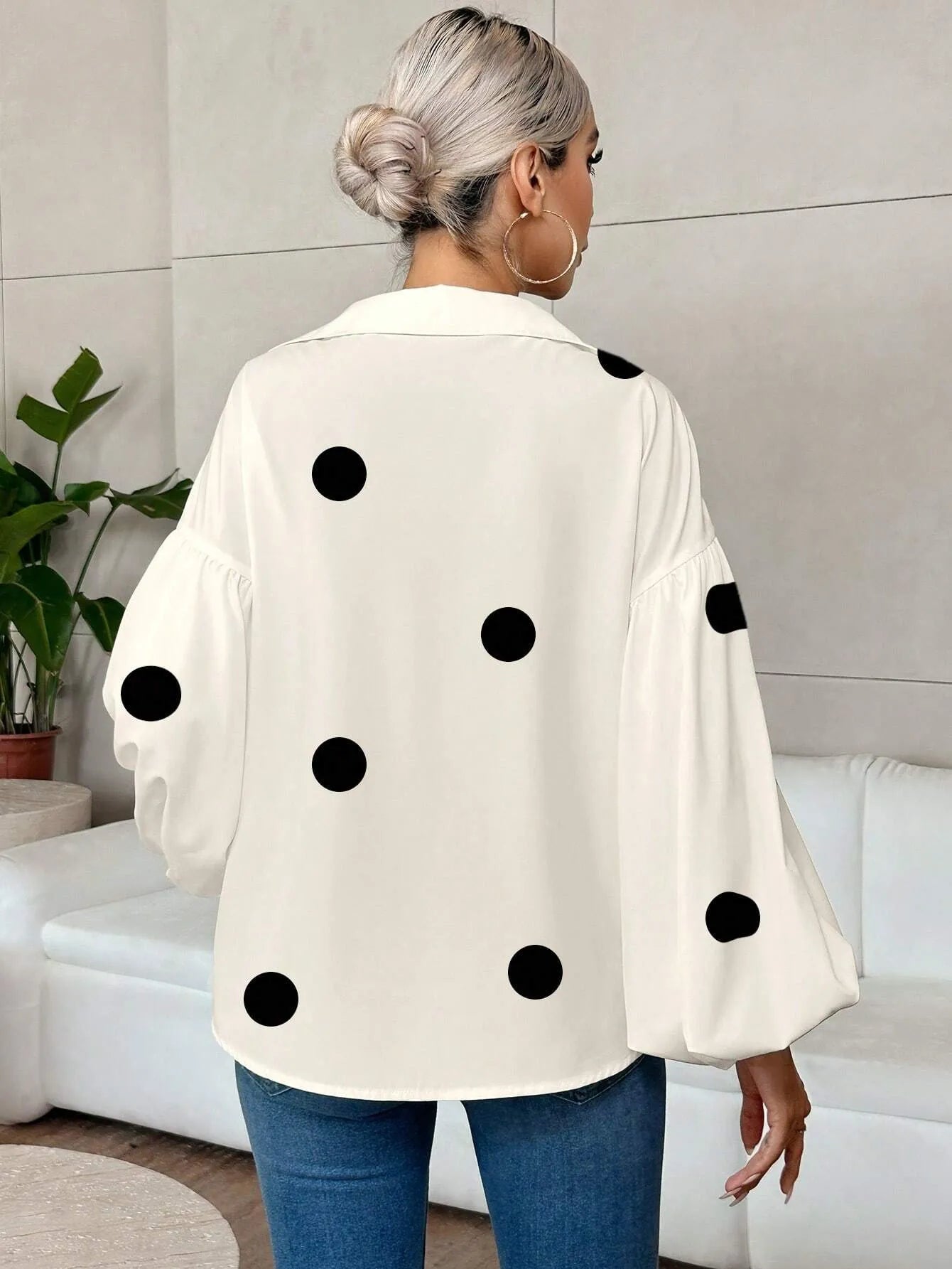 Polka Dot Balloon Sleeve Blouse - Thalia Chic