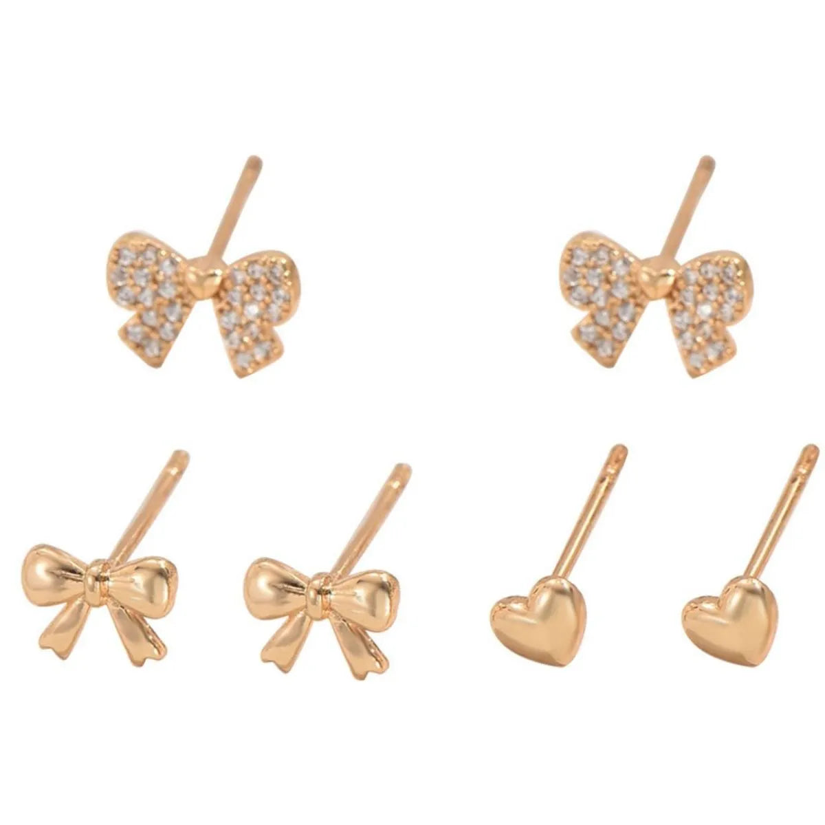 6 Piece Bow Heart Stud Earrings Set - Thalia Chic