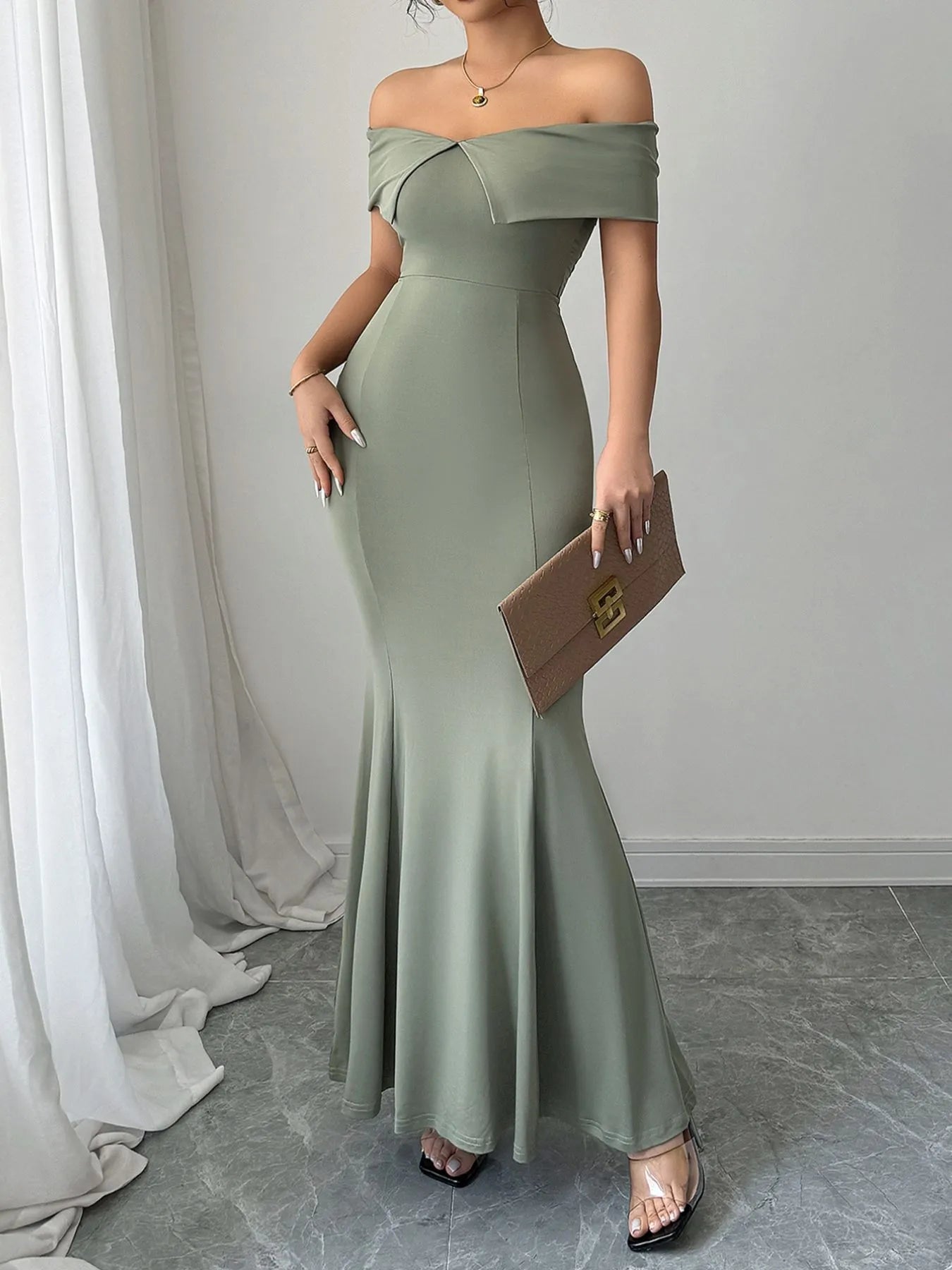 Off-Shoulder Mermaid Maxi Dress - Thalia Chic