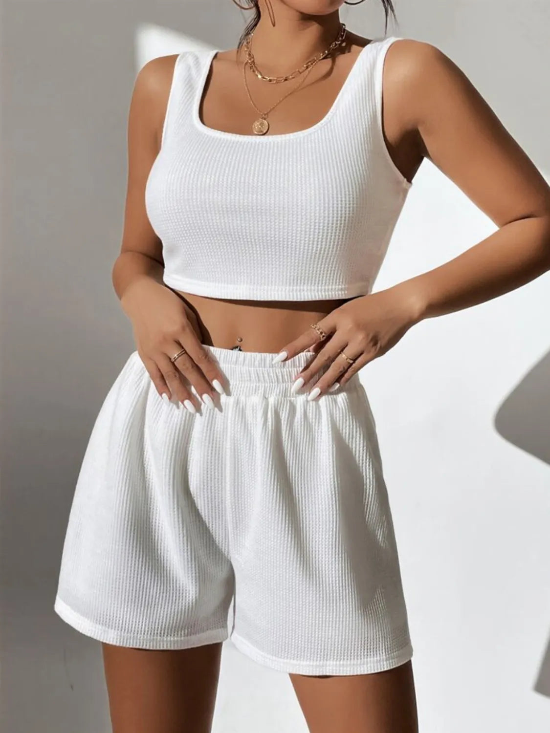 Full Size Wide Strap Tank and Shorts Set Plus Size - Thalia Chic