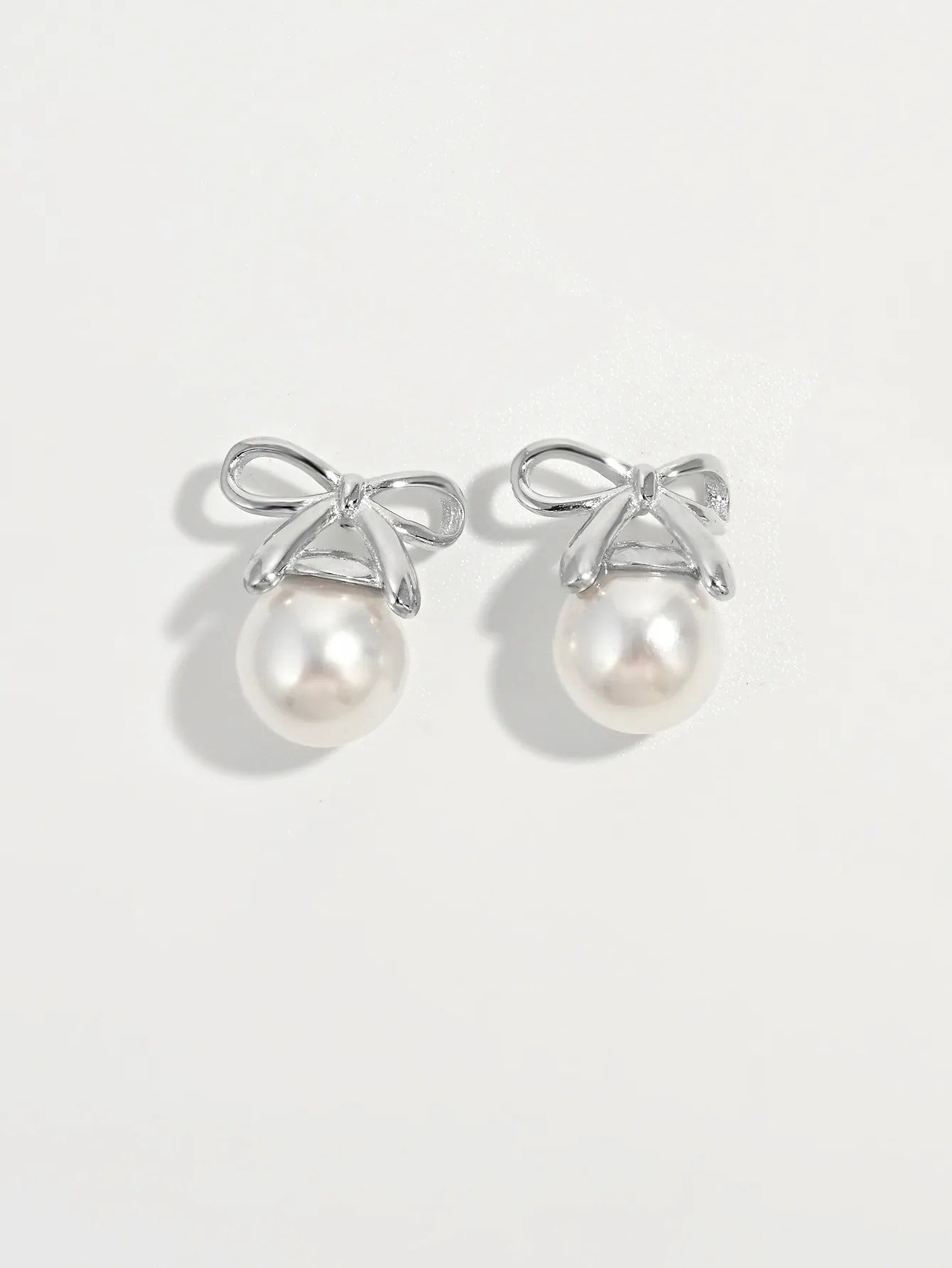 925 Sterling Silver Pearl Bow Earrings - Thalia Chic