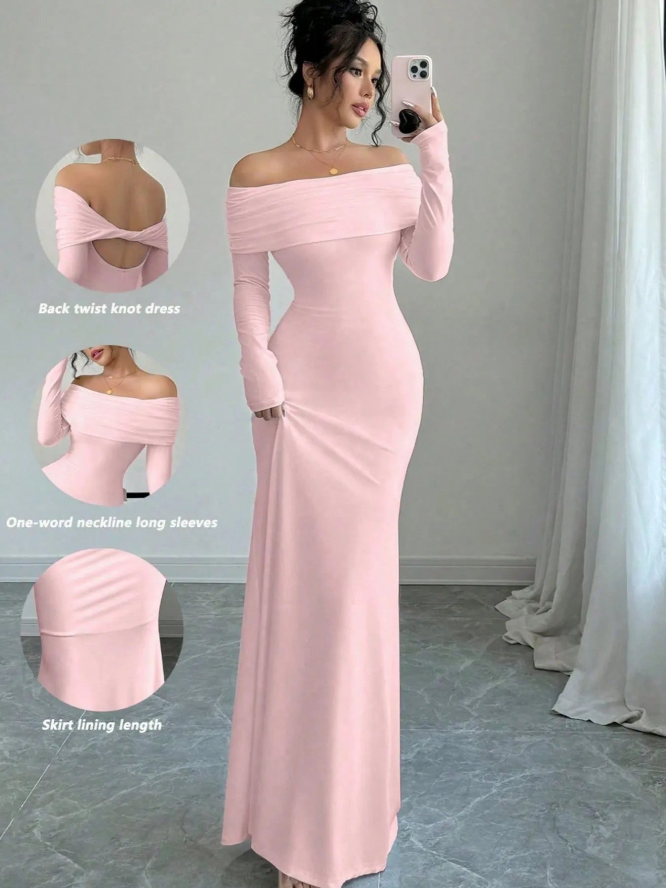 Off-Shoulder Long Sleeve Bodycon Maxi Dress - Thalia Chic