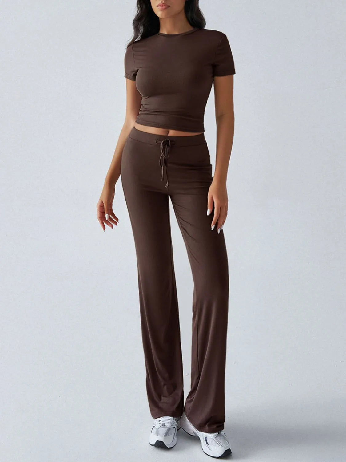 Round Neck Short Sleeve Top and Pants Set - Thalia Chic