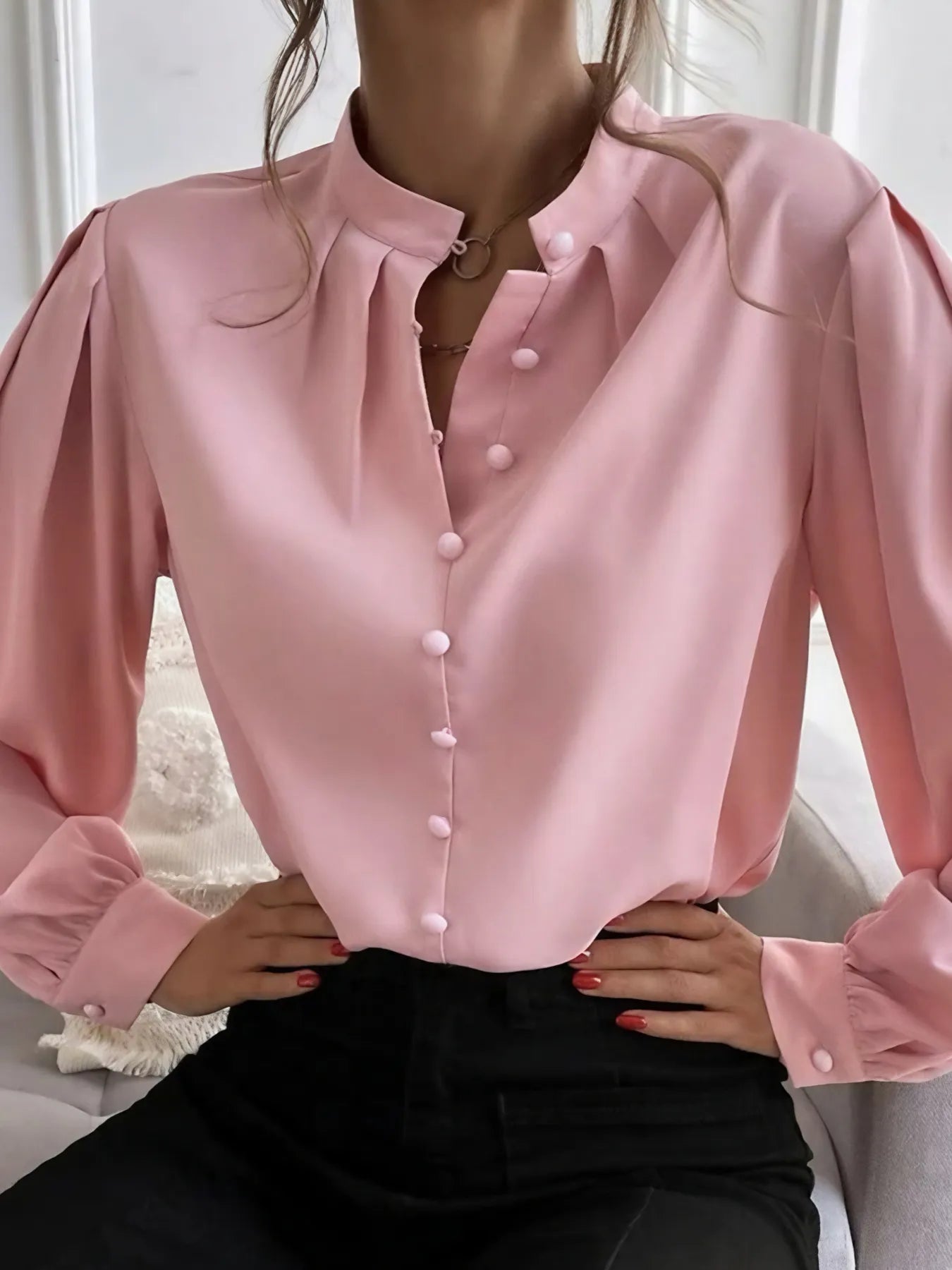 Button Up Long Sleeve Shirt - Thalia Chic