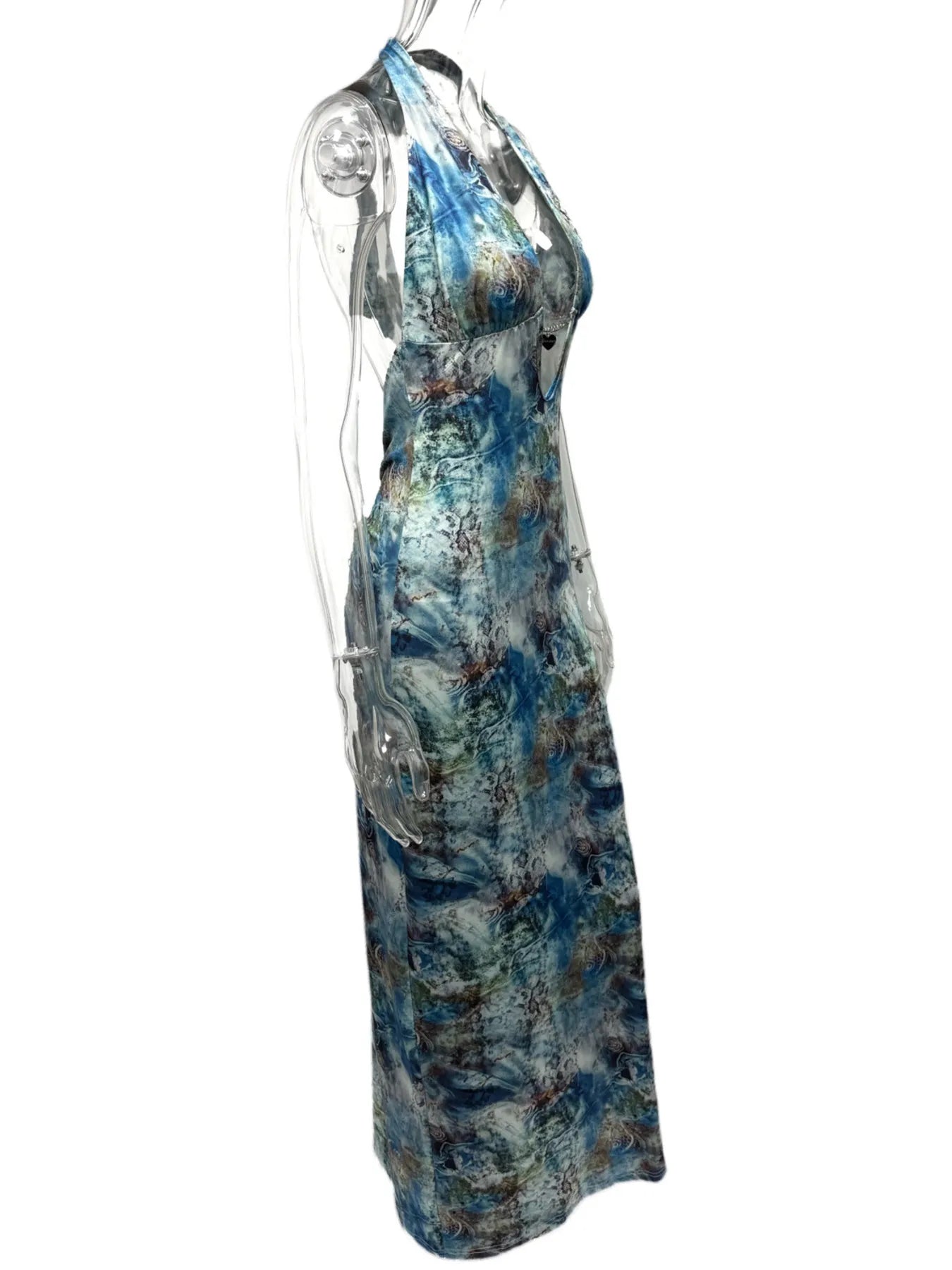 Printed V-Neck Halter Neck Maxi Dress - Thalia Chic