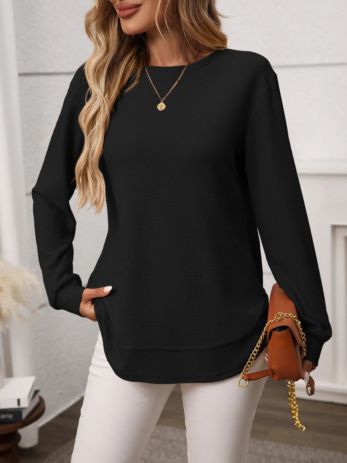 Long Sleeve Round Neck T-Shirt - Thalia Chic