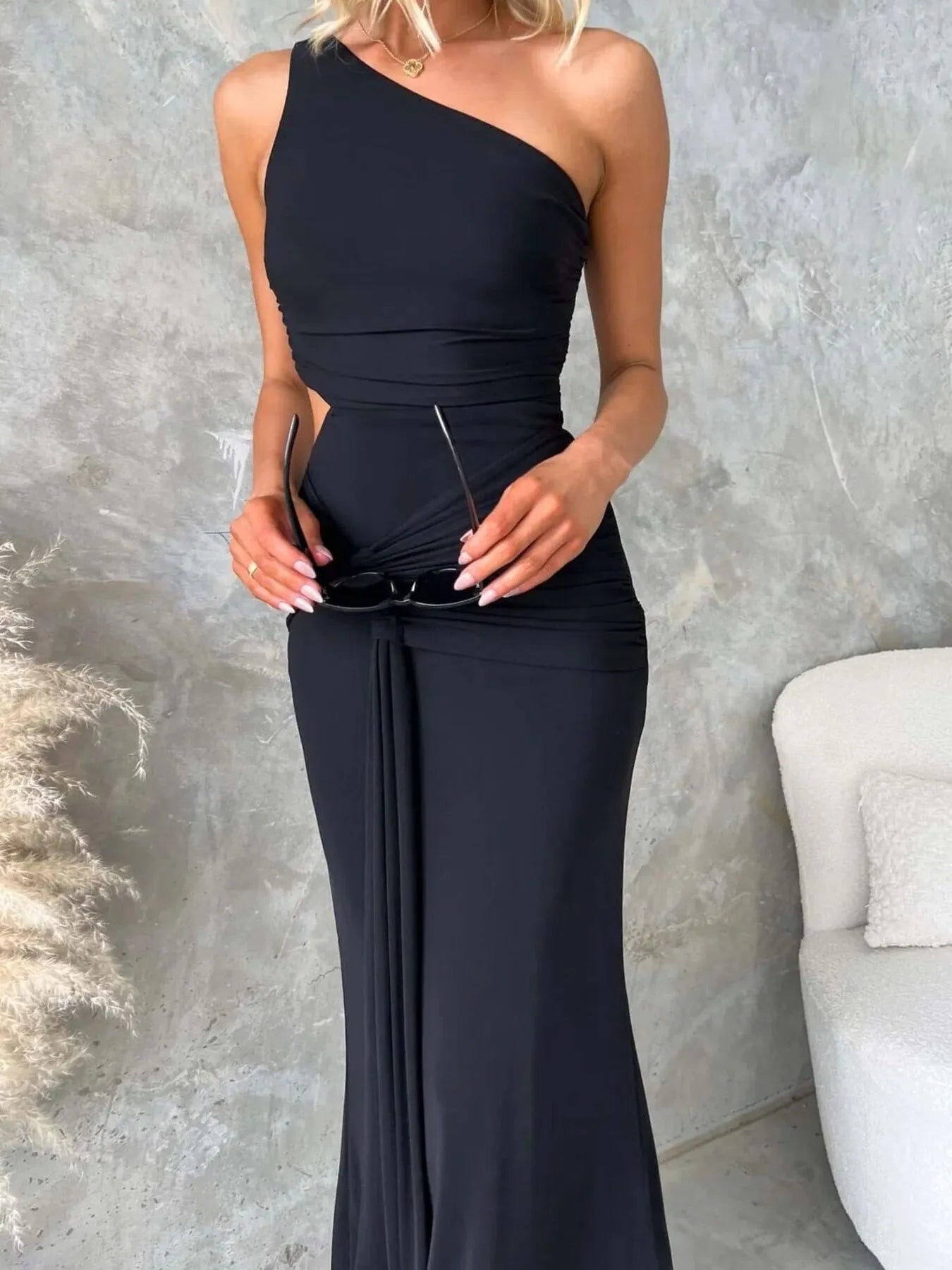 One-Shoulder Cutout Bodycon Maxi Dress - Thalia Chic