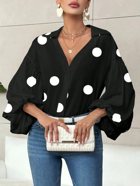 Polka Dot Balloon Sleeve Blouse - Thalia Chic