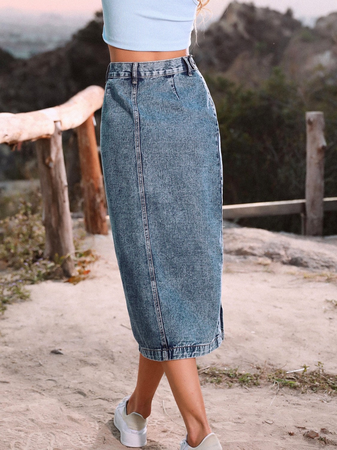 Button Down Denim Skirt - Thalia Chic