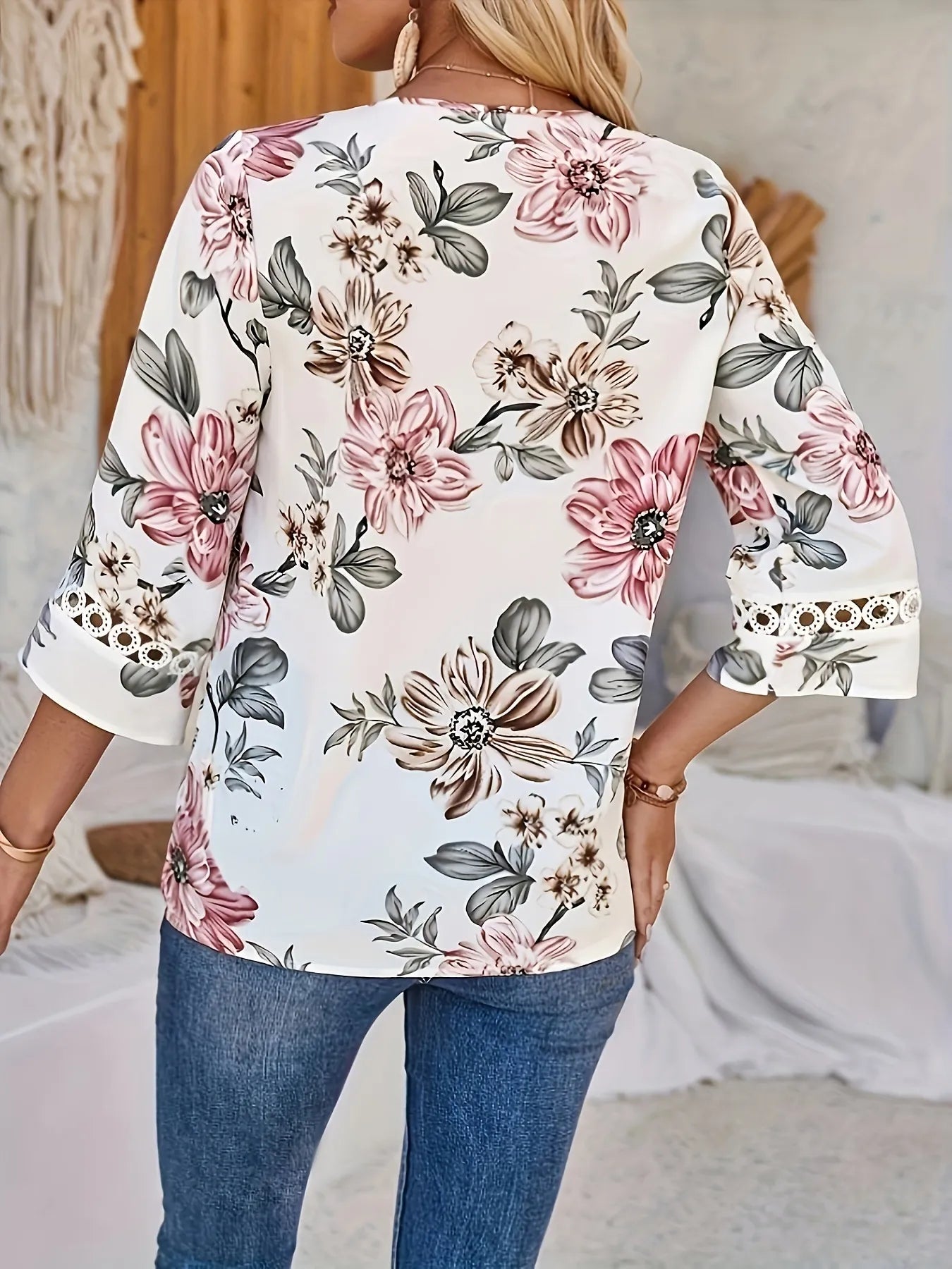 Floral Print V-Neck Blouse - Thalia Chic