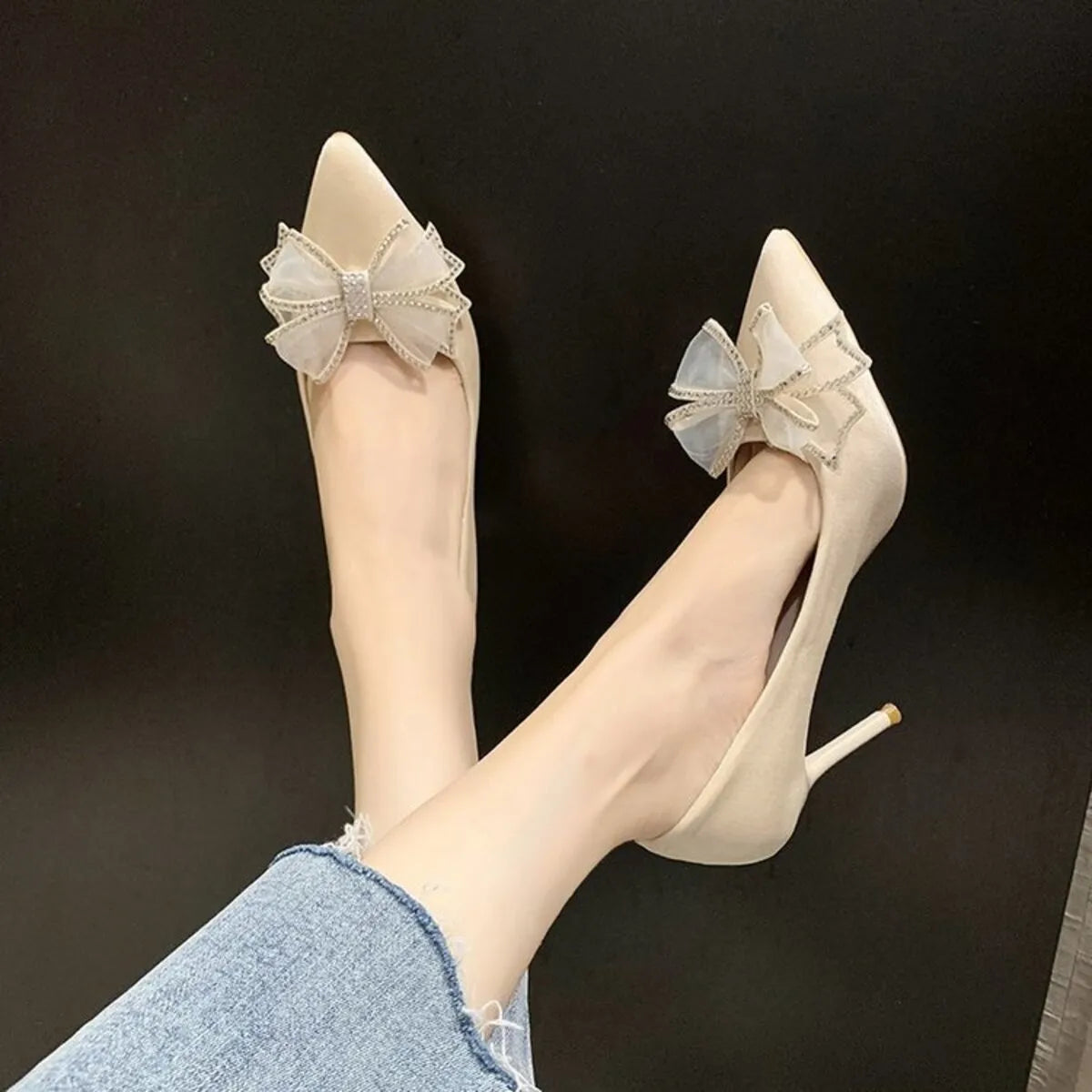Bow Point Toe Stiletto Pumps - Thalia Chic
