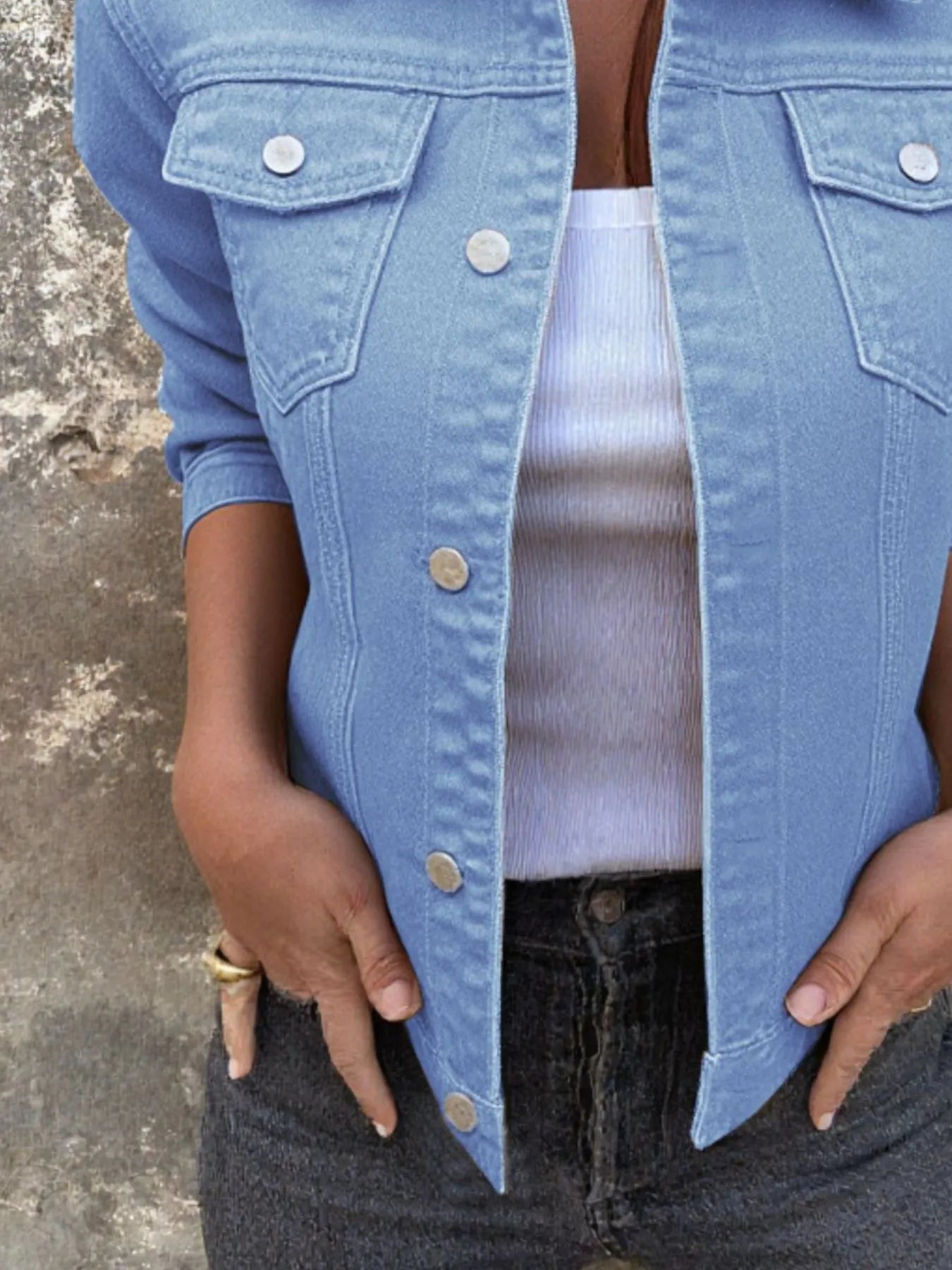 Button Front Closure Denim Jacket - Thalia Chic